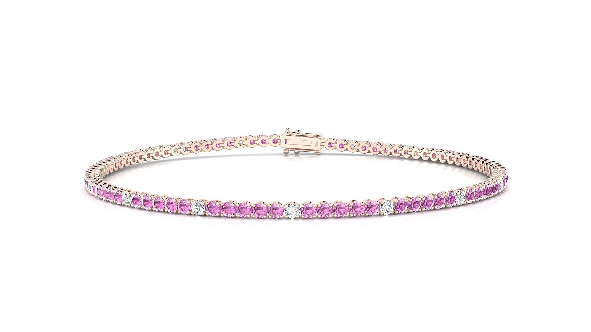 Firenze 5-1 | 18k Rose Gold 1.7 mm Round Natural Pink Sapphire & Diamond 15 cm Tennis Bracelet