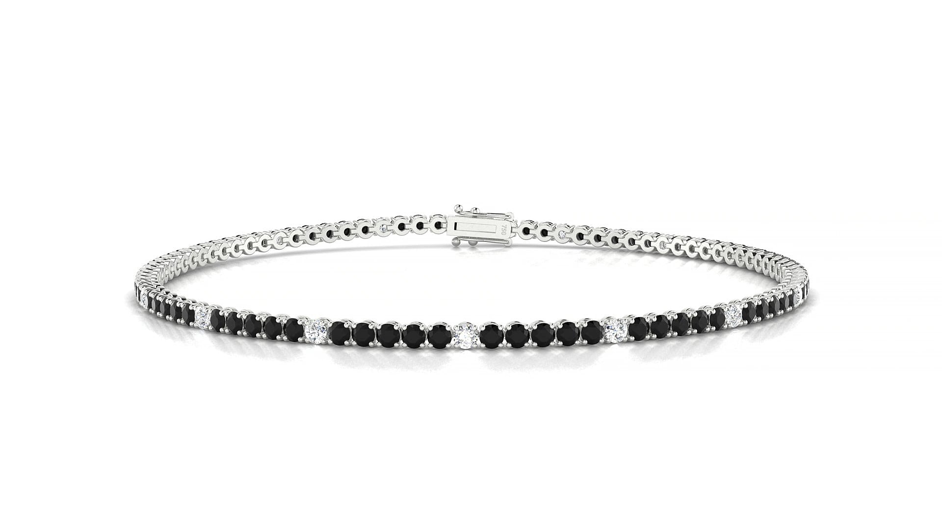Firenze 5-1 | 18k White Gold 1.7 mm Round Natural Black Diamond & Diamond 15 cm Tennis Bracelet