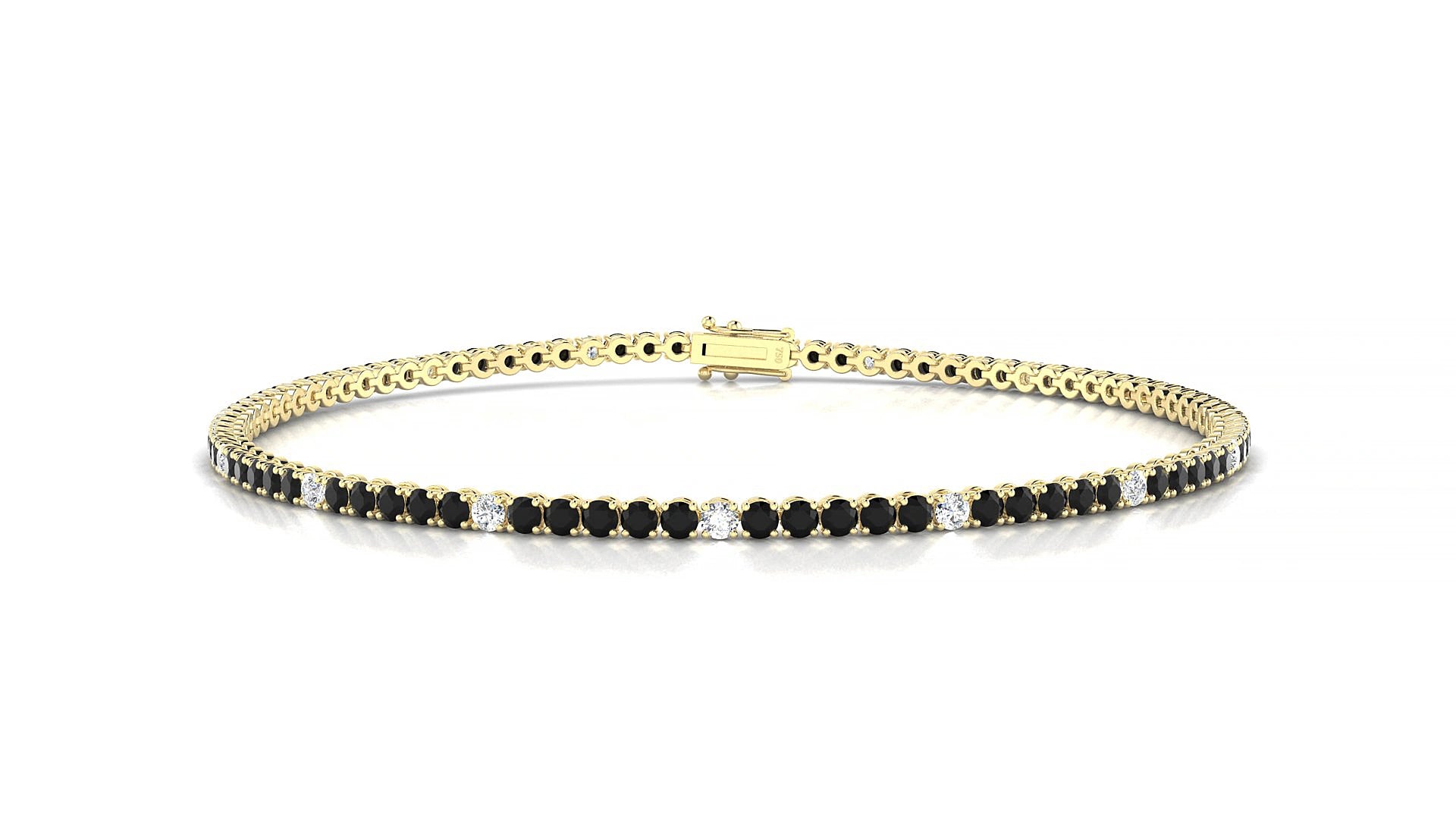 Firenze 5-1 | 18k Yellow Gold 1.7 mm Round Natural Black Diamond & Diamond 15 cm Tennis Bracelet