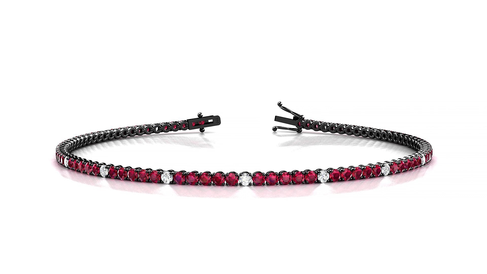 Firenze 5-1 | 18k Black Gold 1.7 mm Round Natural Ruby & Diamond 15 cm Tennis Bracelet