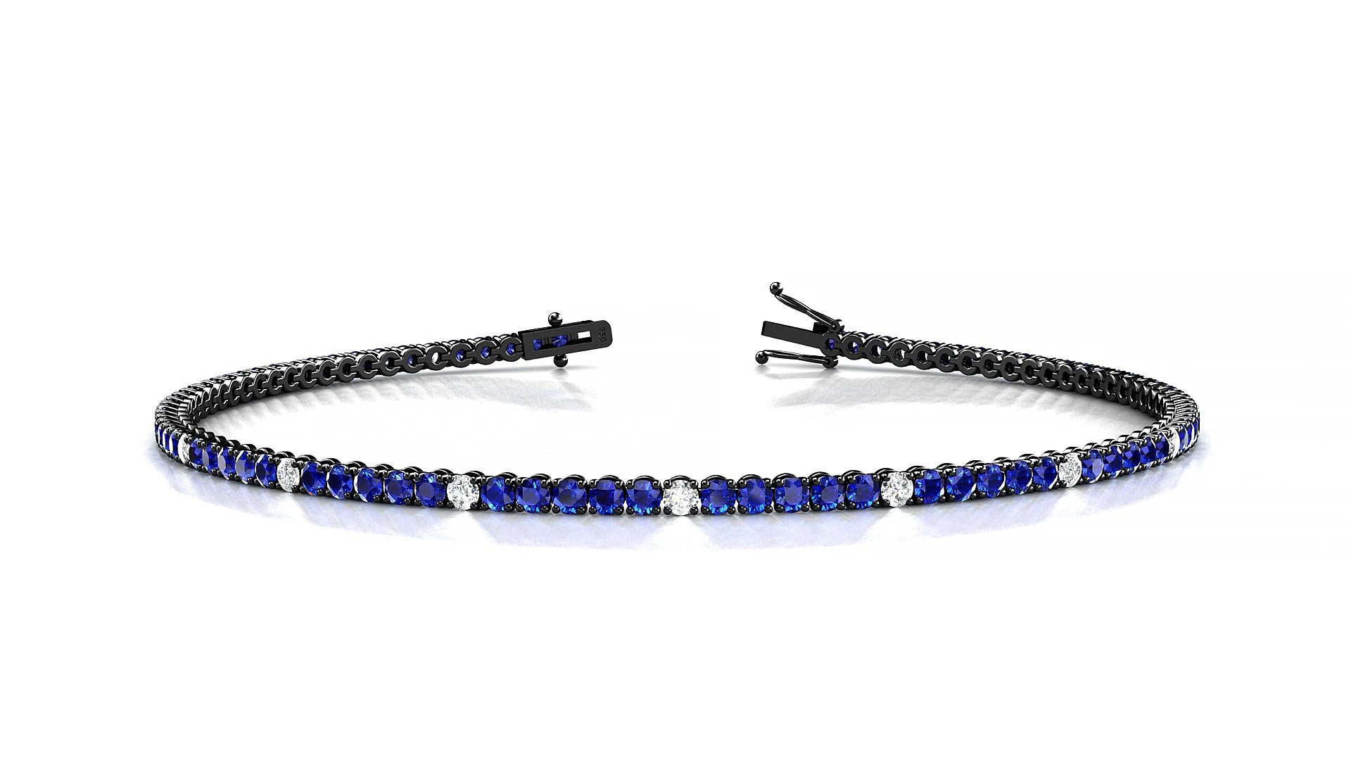 Firenze 5-1 | 18k Black Gold 1.7 mm Round Natural Sapphire & Diamond 15 cm Tennis Bracelet