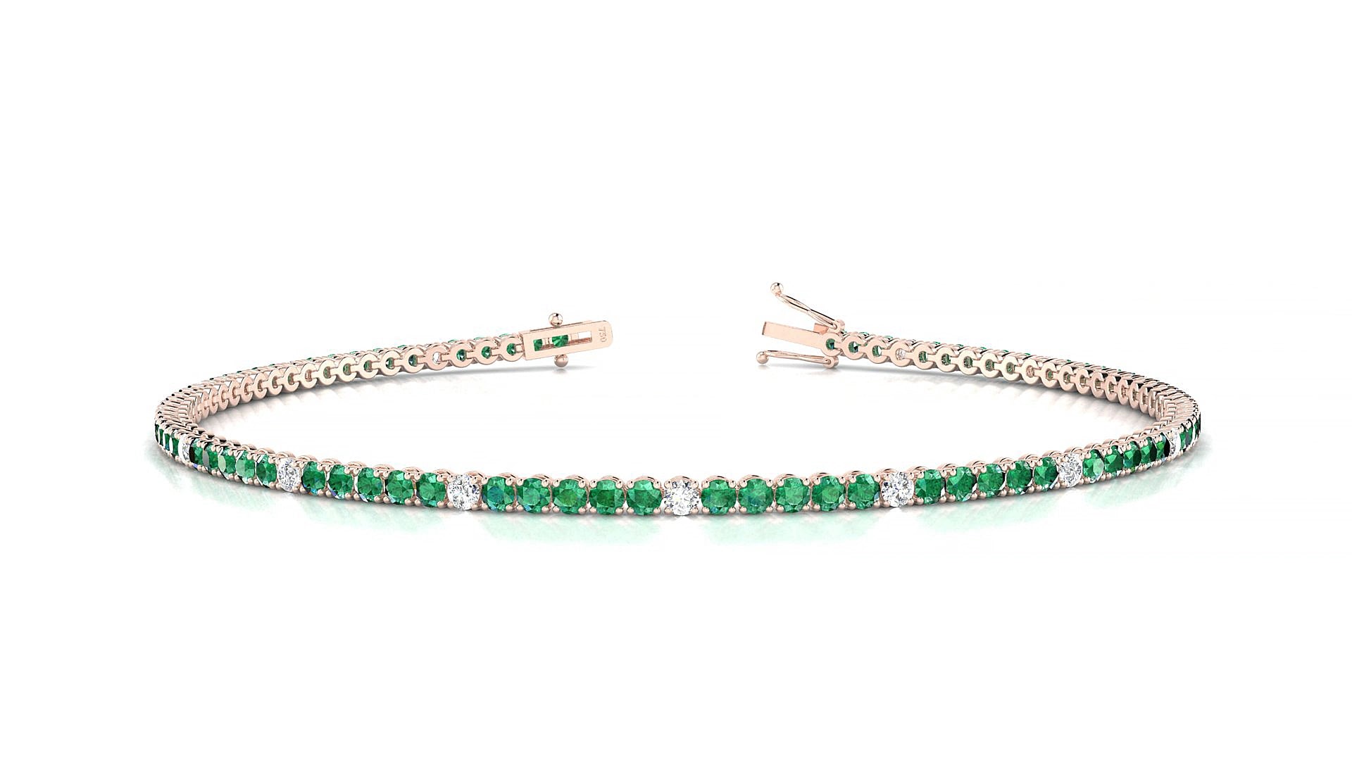 Firenze 5-1 | 18k Rose Gold 1.7 mm Round Natural Emerald & Diamond 17 cm Tennis Bracelet