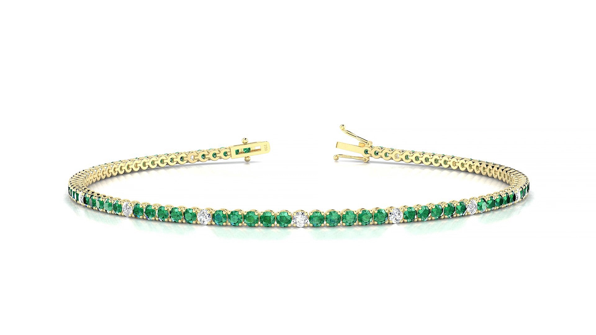 Firenze 5-1 | 18k Yellow Gold 1.7 mm Round Natural Emerald & Diamond 19 cm Tennis Bracelet