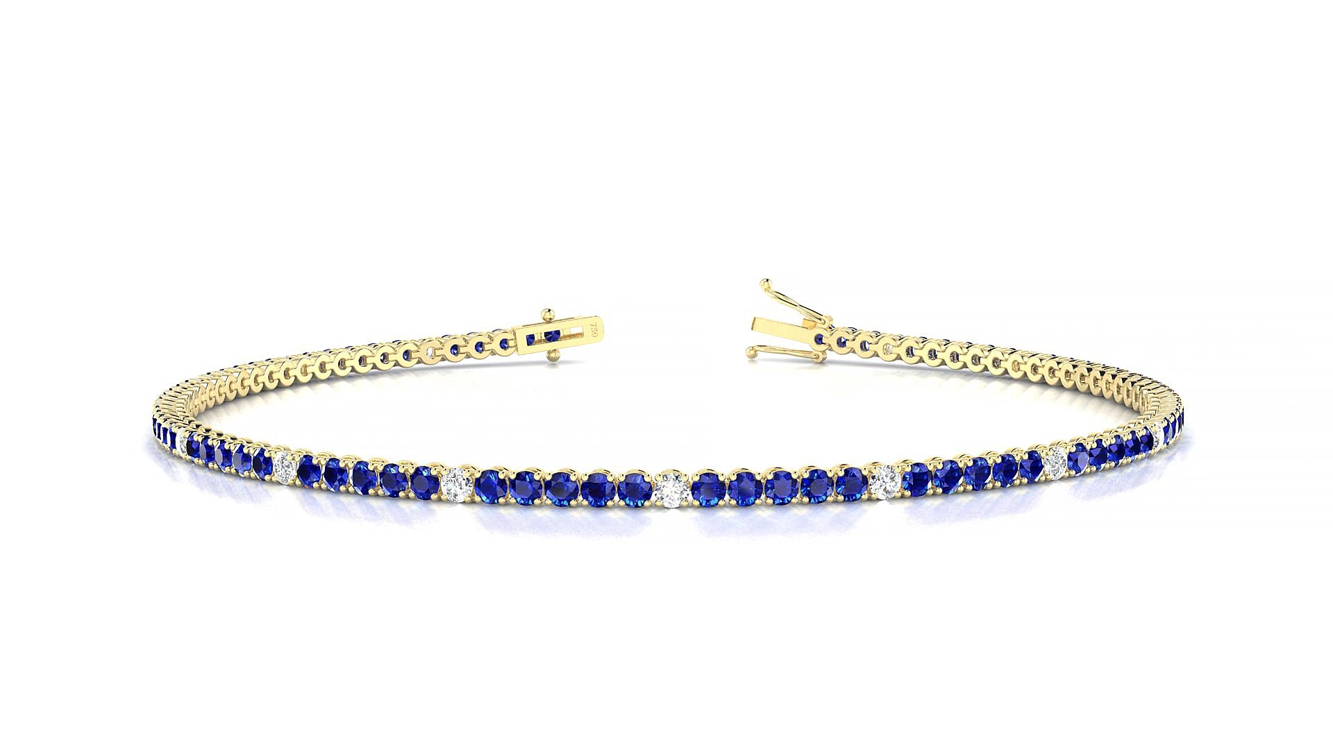 Firenze 5-1 | 18k Yellow Gold 1.7 mm Round Natural Sapphire & Diamond 15 cm Tennis Bracelet