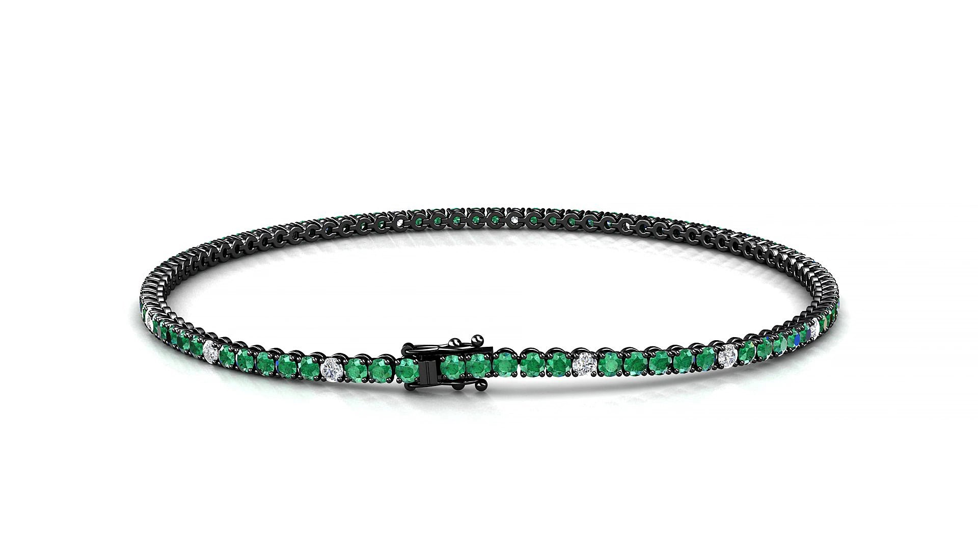 Firenze 5-1 | 18k Black Gold 1.7 mm Round Natural Emerald & Diamond 20 cm Tennis Bracelet