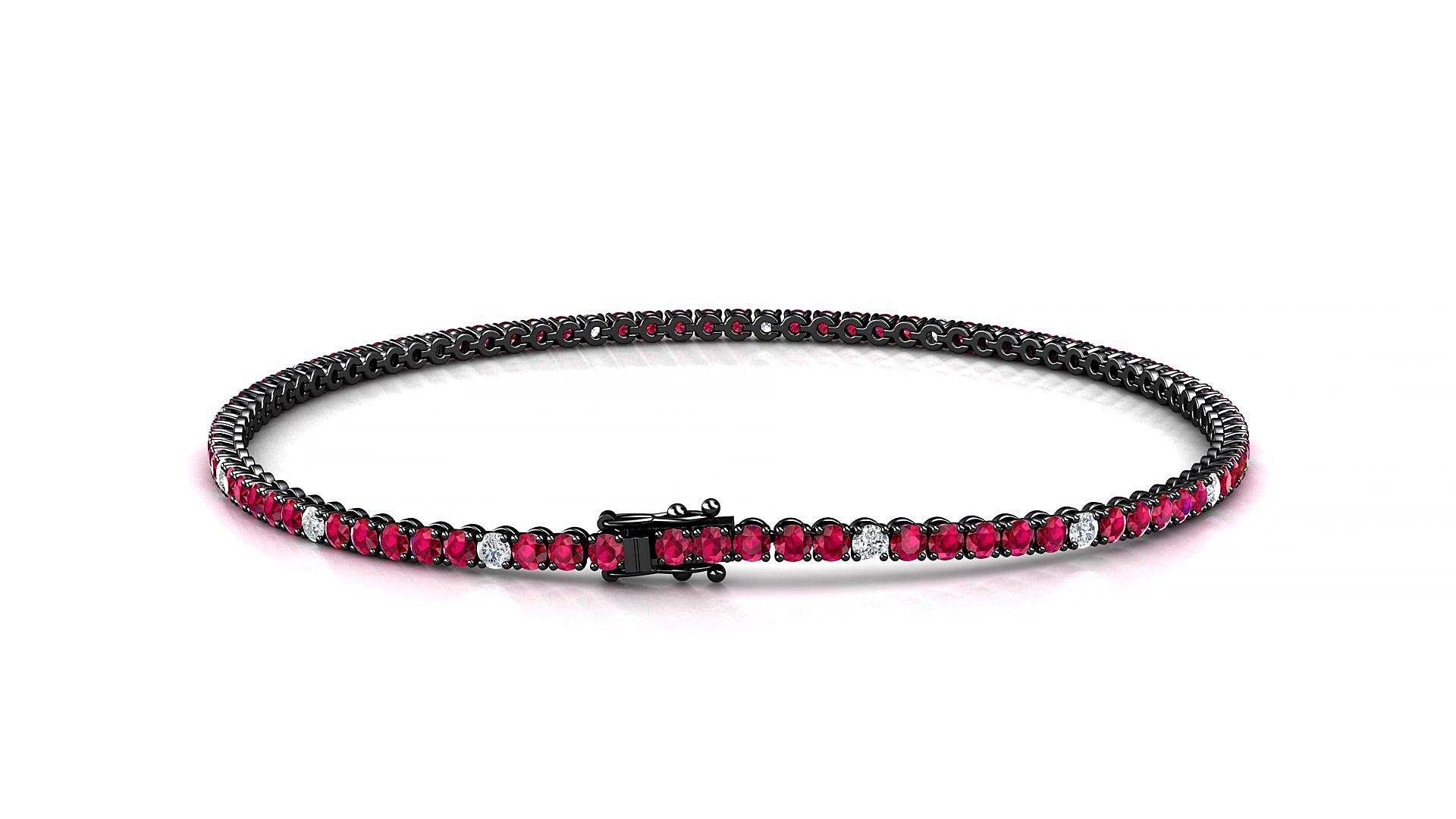 Firenze 5-1 | 18k Black Gold 1.7 mm Round Natural Ruby & Diamond 15 cm Tennis Bracelet
