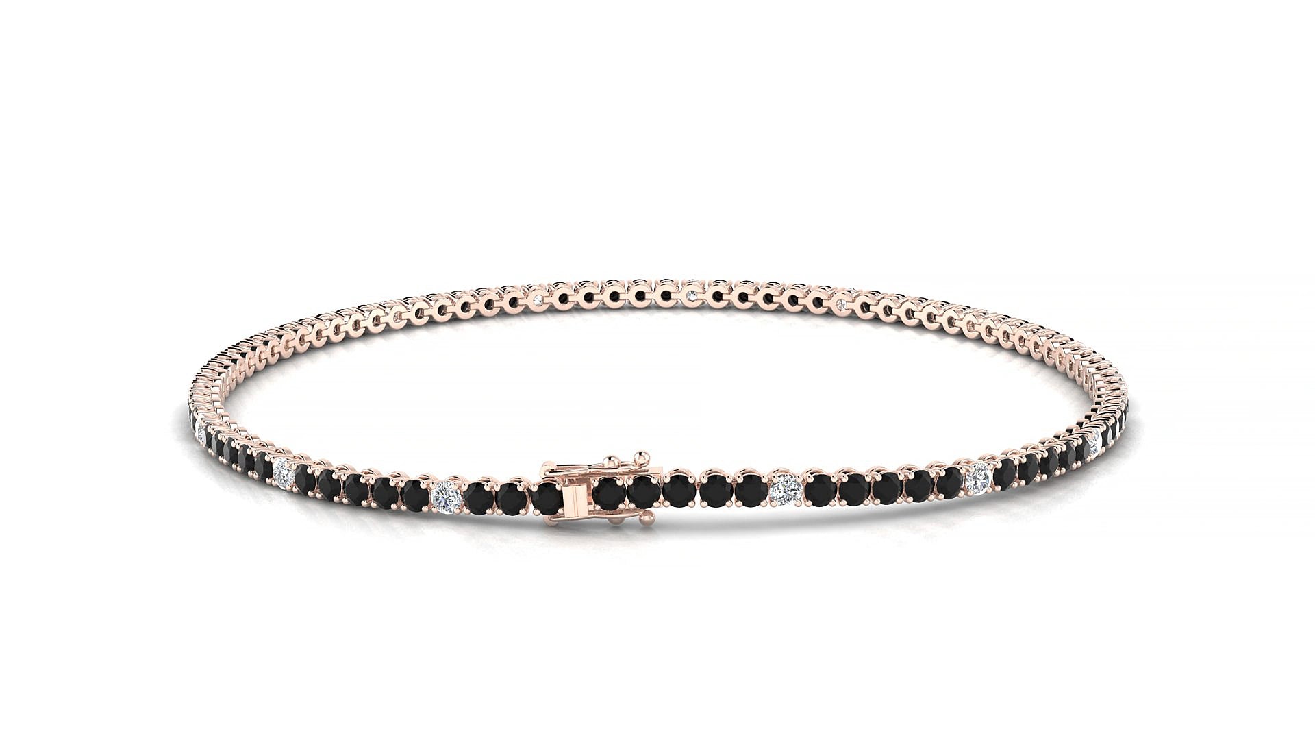 Firenze 5-1 | 18k Rose Gold 1.7 mm Round Natural Black Diamond & Diamond 15 cm Tennis Bracelet