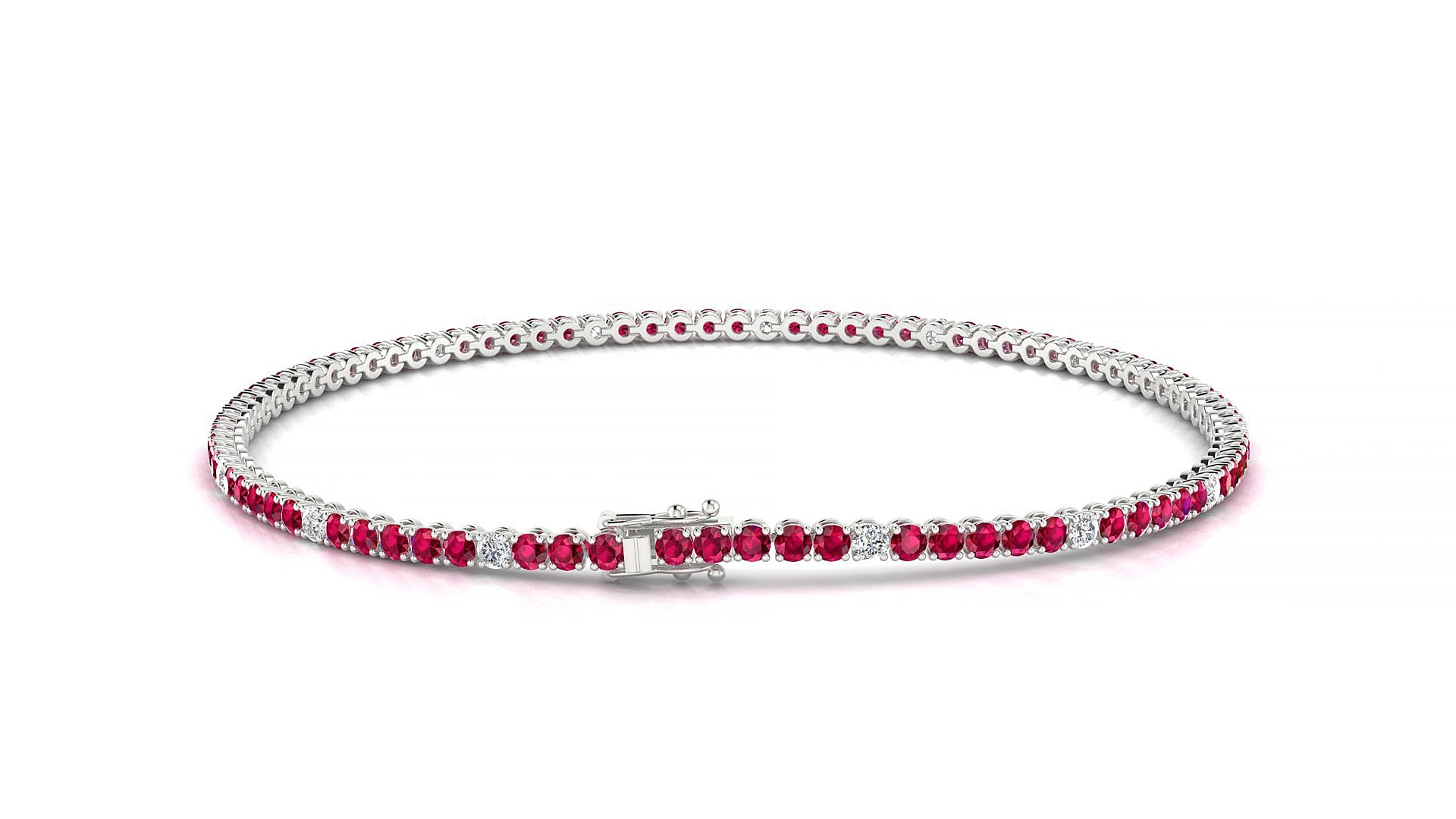 Firenze 5-1 | 18k White Gold 1.7 mm Round Natural Ruby & Diamond 15 cm Tennis Bracelet