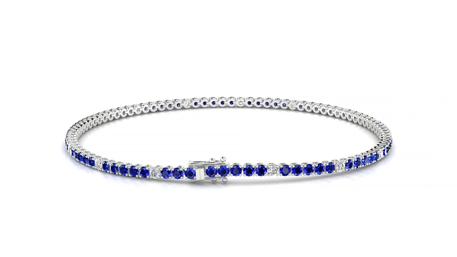 Firenze 5-1 | 18k White Gold 1.7 mm Round Natural Sapphire & Diamond 15 cm Tennis Bracelet