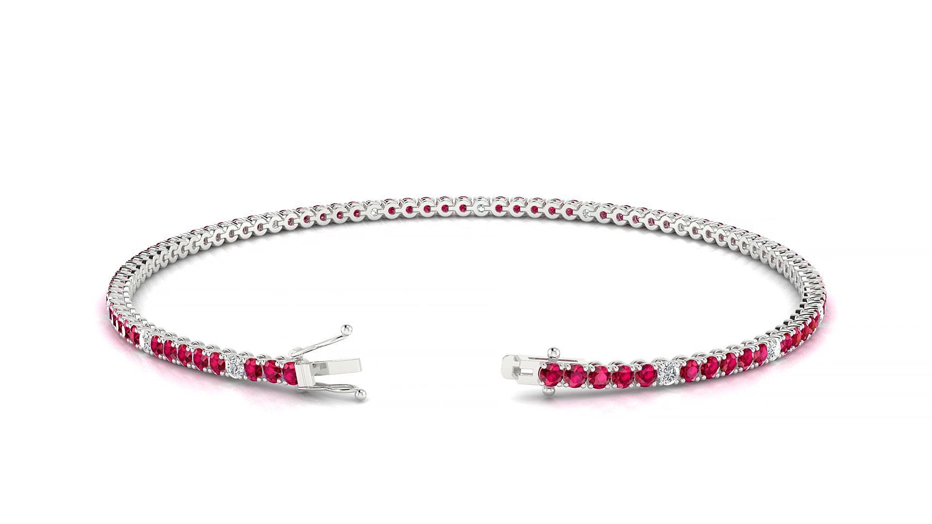 Firenze 5-1 | 18k White Gold 1.7 mm Round Natural Ruby & Diamond 15 cm Tennis Bracelet
