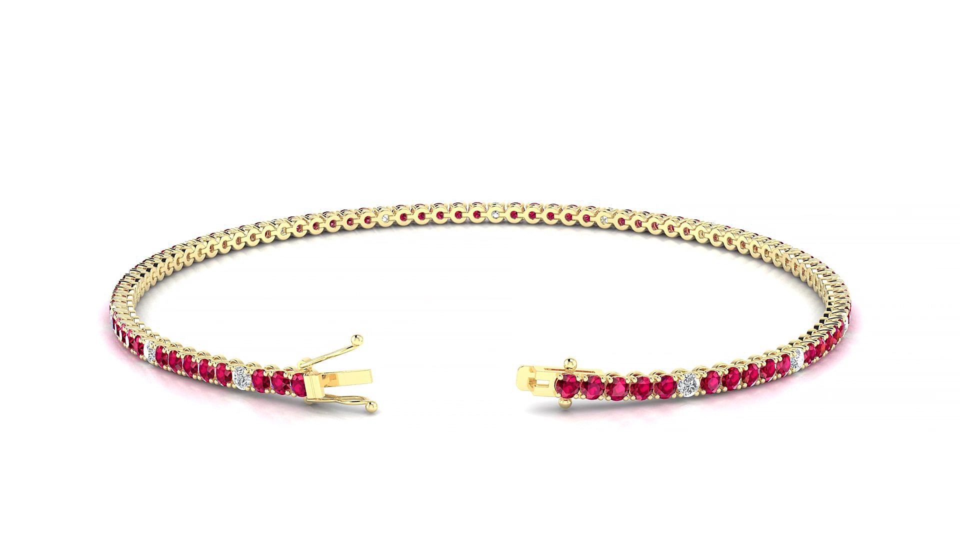 Firenze 5-1 | 18k Yellow Gold 1.7 mm Round Natural Ruby & Diamond 15 cm Tennis Bracelet