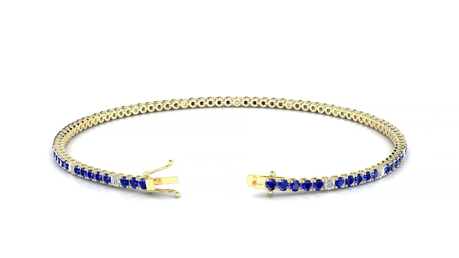 Firenze 5-1 | 18k Yellow Gold 1.7 mm Round Natural Sapphire & Diamond Tennis Bracelet