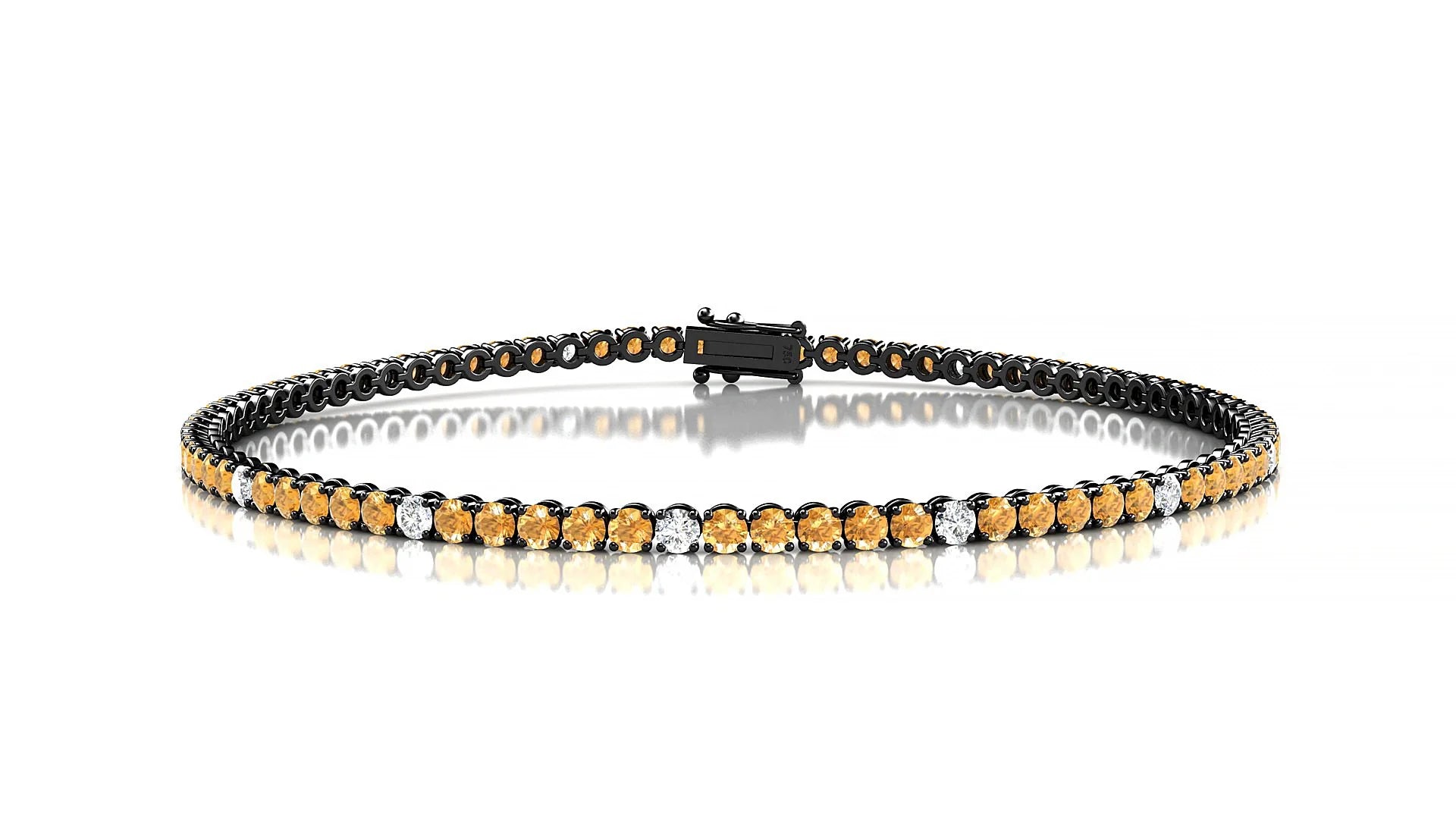 Firenze 5-1 | 18k Black Gold 2 mm Round Natural Citrine & Diamond Tennis Bracelet