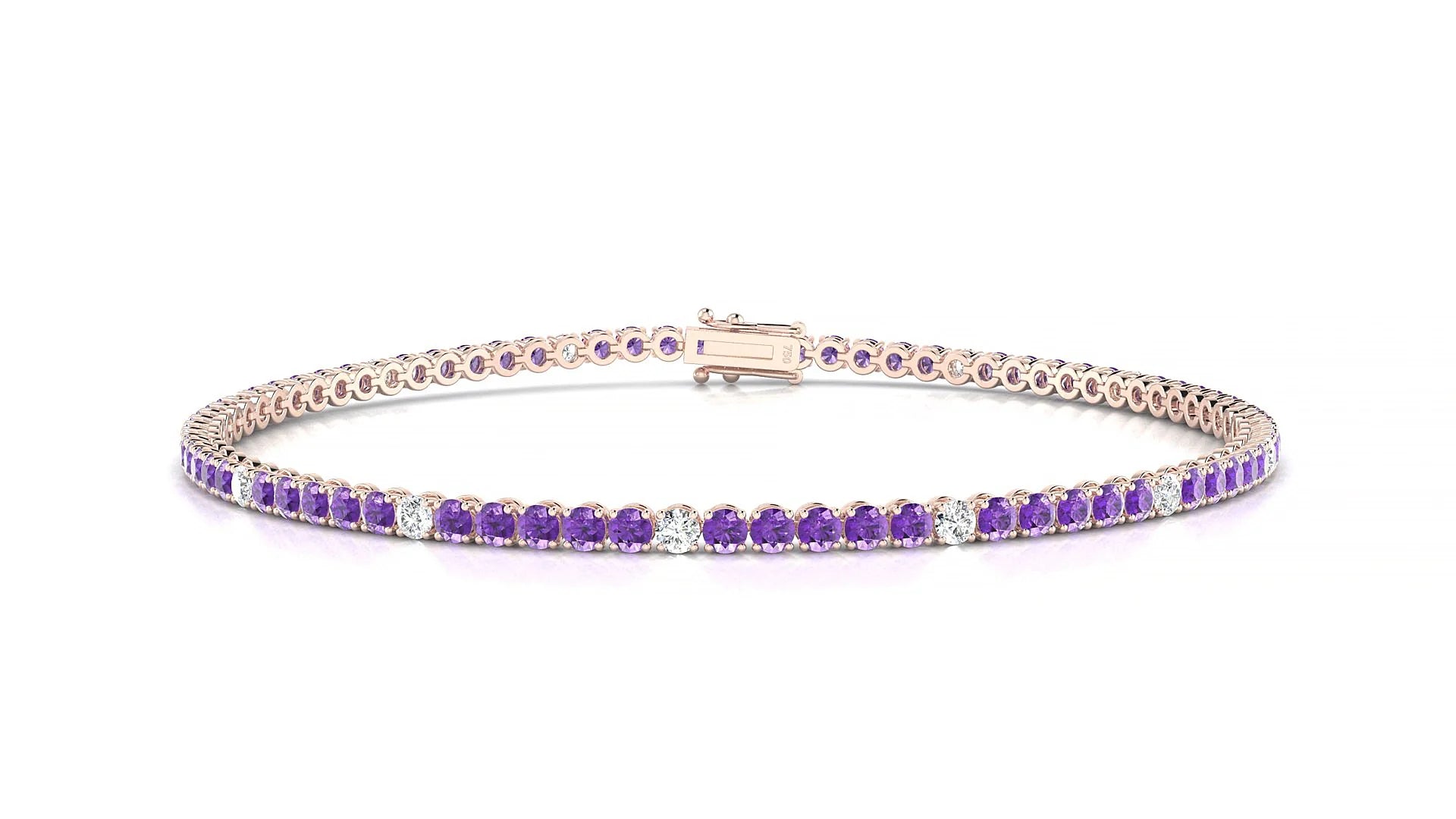 Firenze 5-1 | 18k Rose Gold 2 mm Round Natural Amethyst & Diamond Tennis Bracelet
