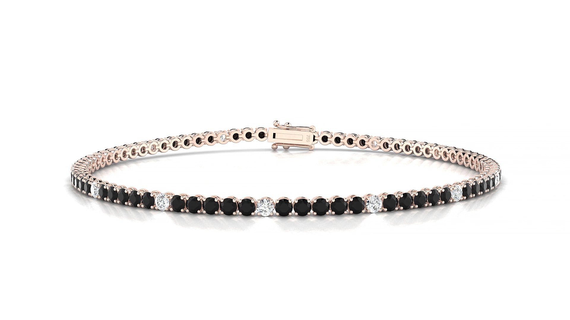 Firenze 5-1 | 18k Rose Gold 2 mm Round Natural Black Diamond & Diamond 15 cm Tennis Bracelet