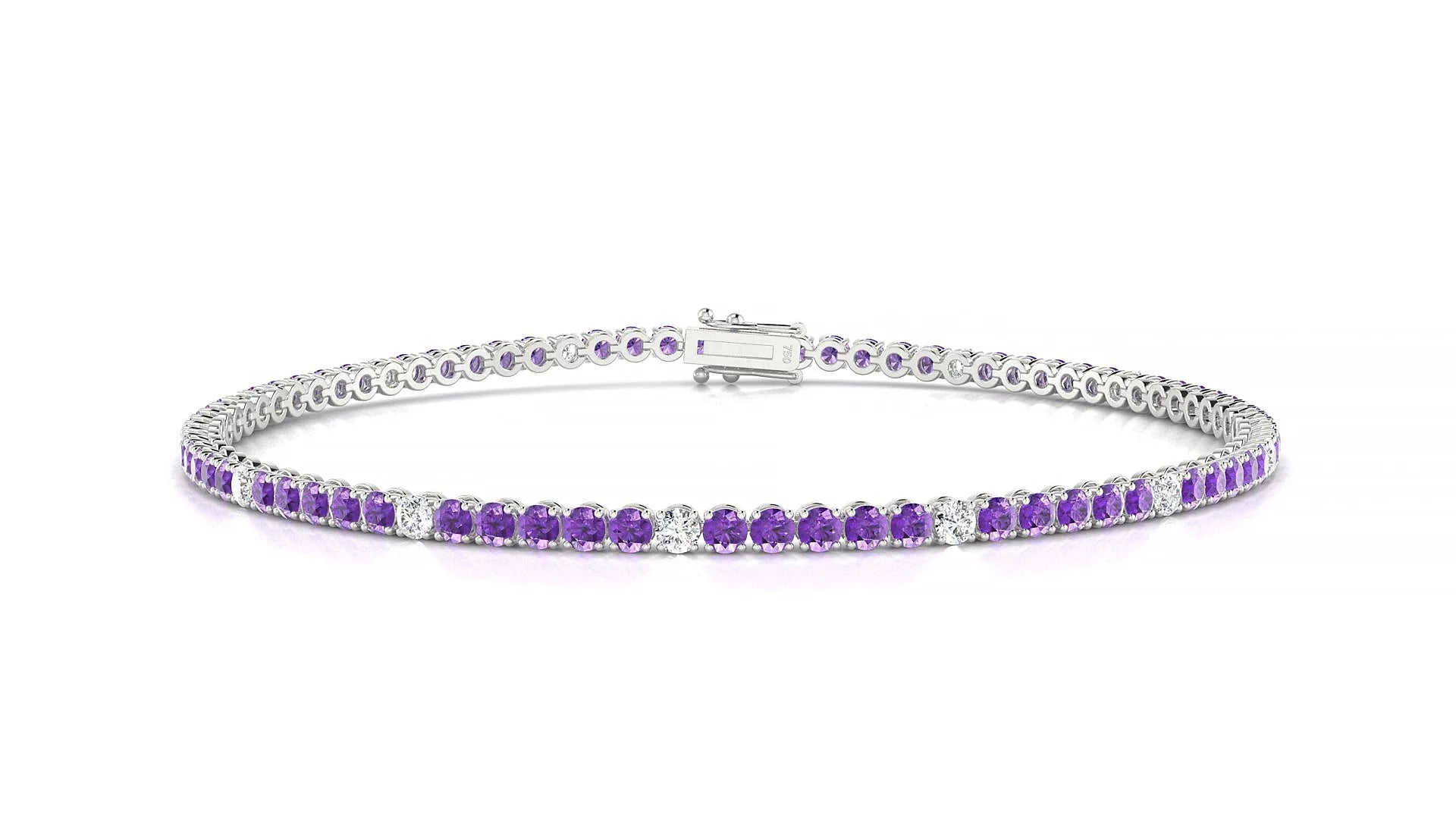 Firenze 5-1 | 18k White Gold 2 mm Round Natural Amethyst & Diamond Tennis Bracelet