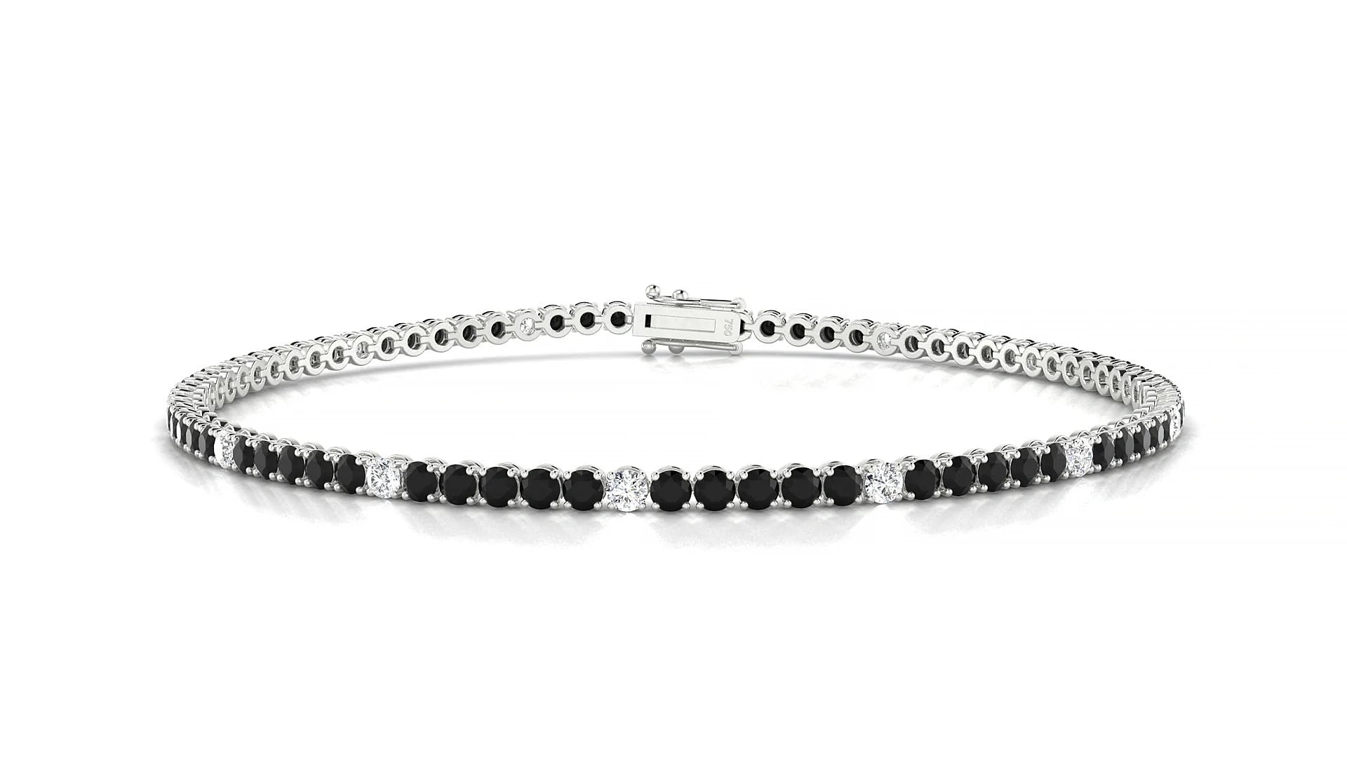 Firenze 5-1 | 18k White Gold 2 mm Round Natural Black Diamond & Diamond Tennis Bracelet