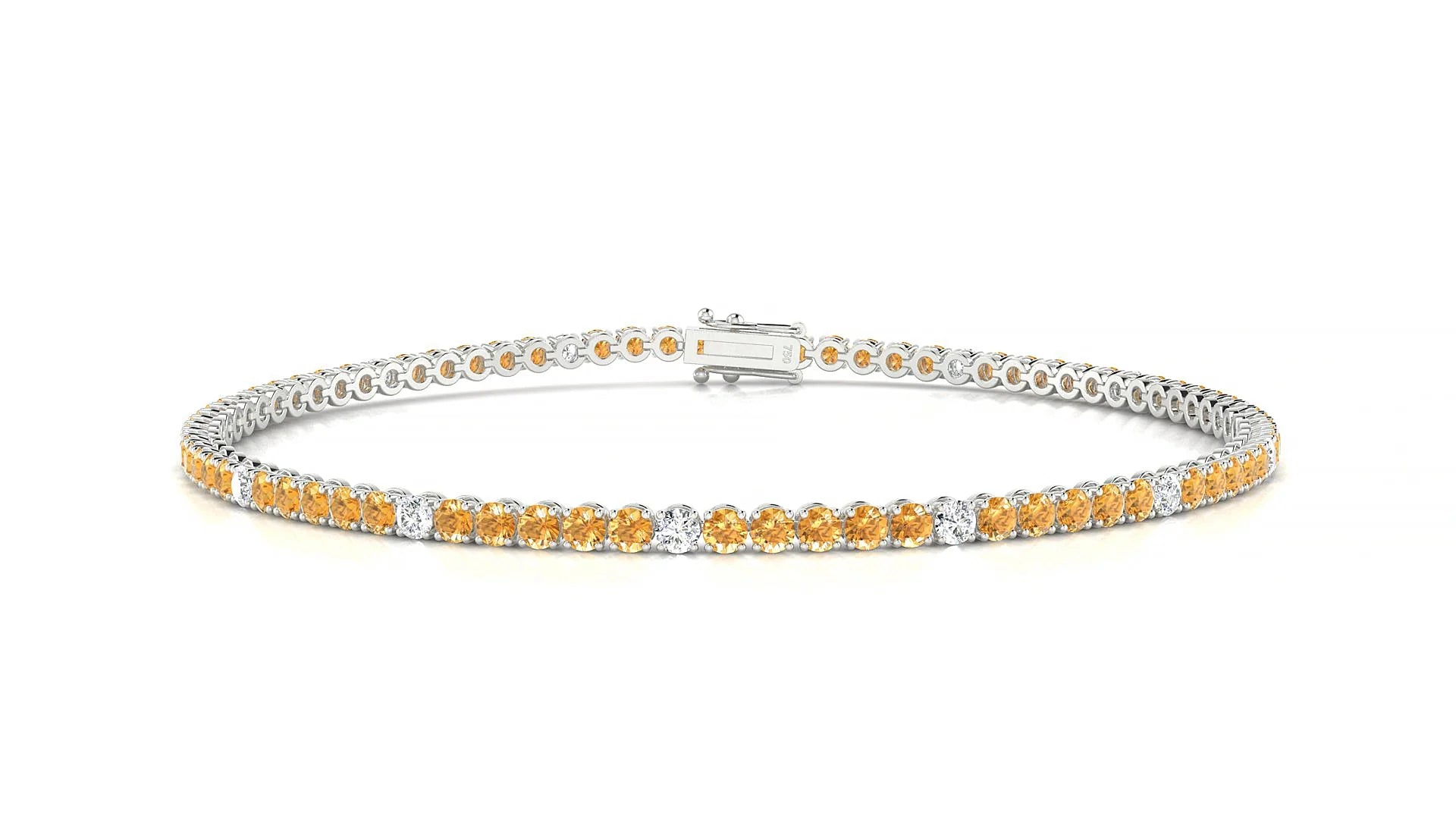 Firenze 5-1 | 18k White Gold 2 mm Round Natural Citrine & Diamond Tennis Bracelet