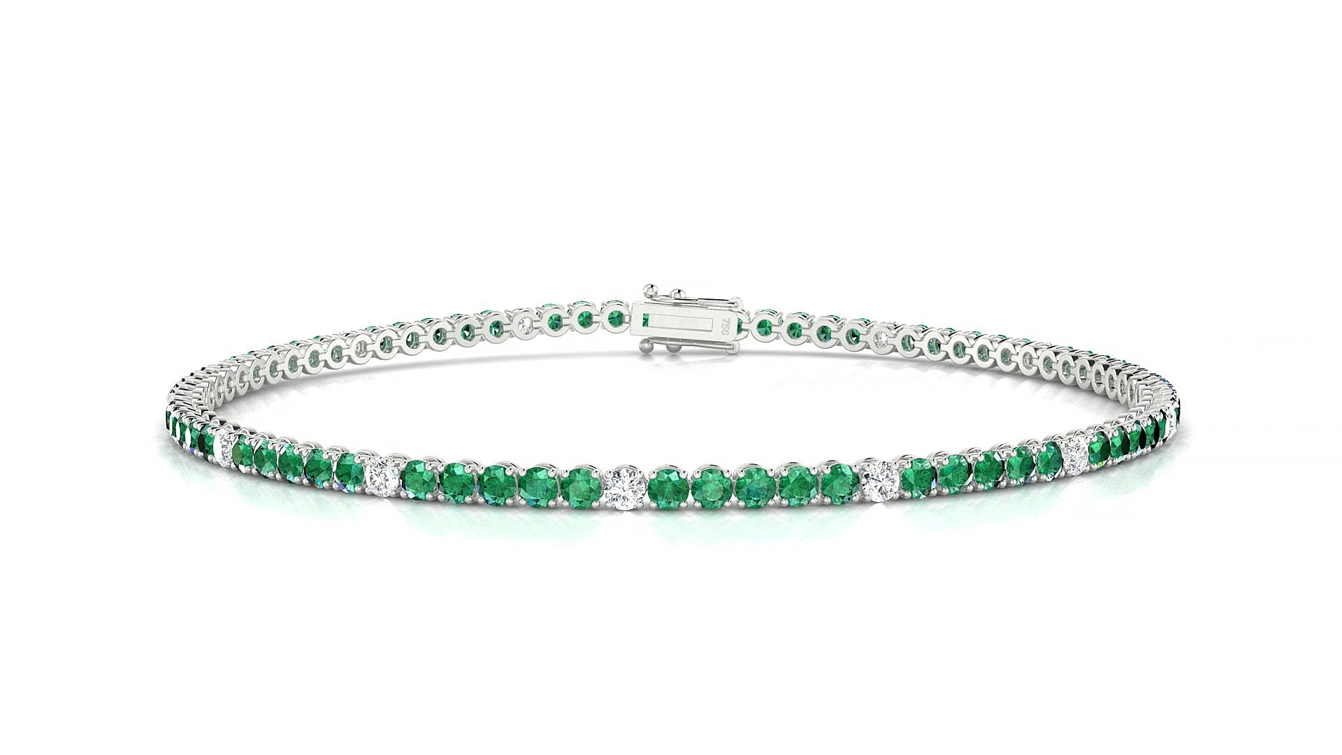 Firenze 5-1 | 18k White Gold 2 mm Round Natural Emerald & Diamond 20 cm Tennis Bracelet