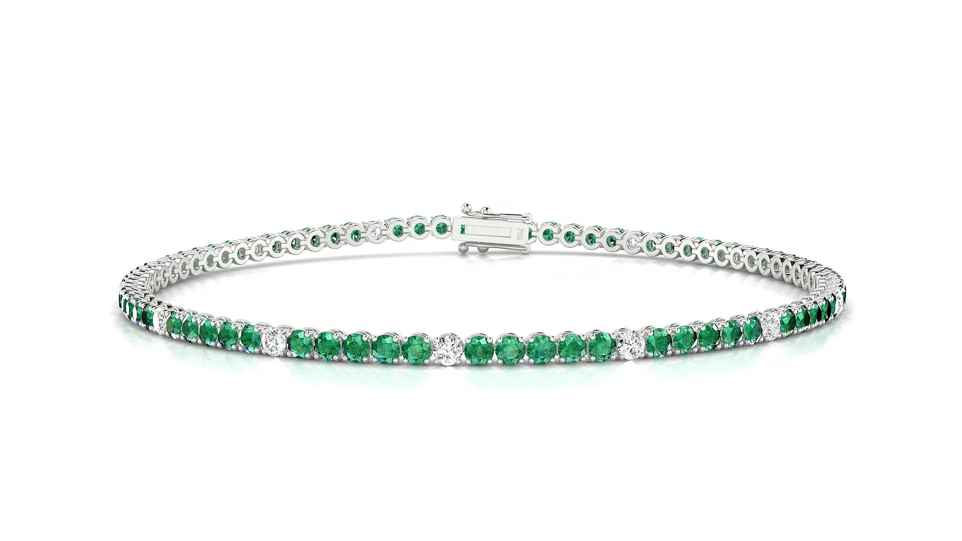 Firenze 5-1 | 18k White Gold 2 mm Round Natural Emerald & Diamond Tennis Bracelet