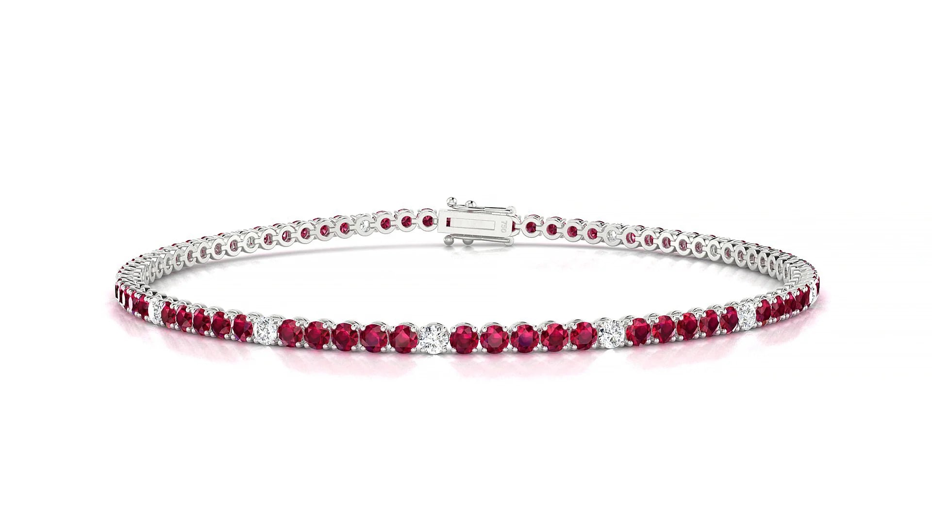 Firenze 5-1 | 18k White Gold 2 mm Round Natural Ruby & Diamond Tennis Bracelet