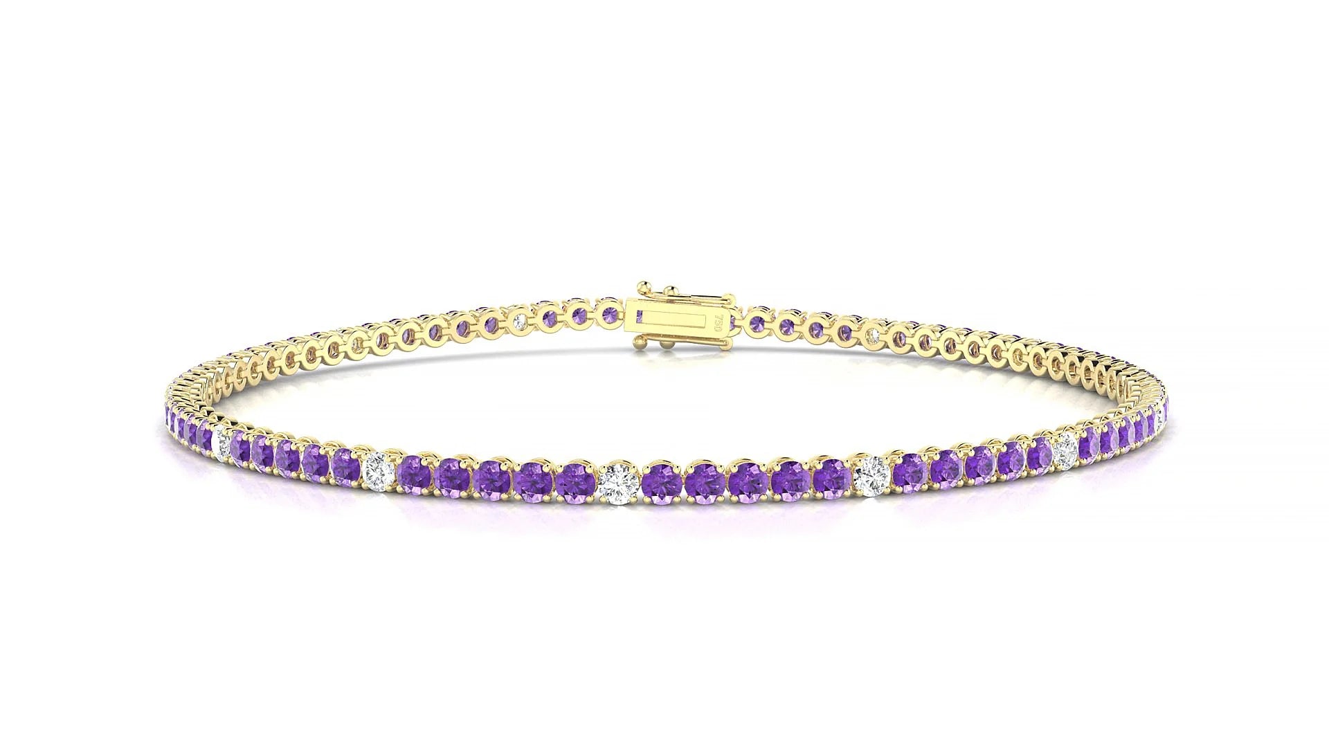 Firenze 5-1 | 18k Yellow Gold 2 mm Round Natural Amethyst & Diamond Tennis Bracelet