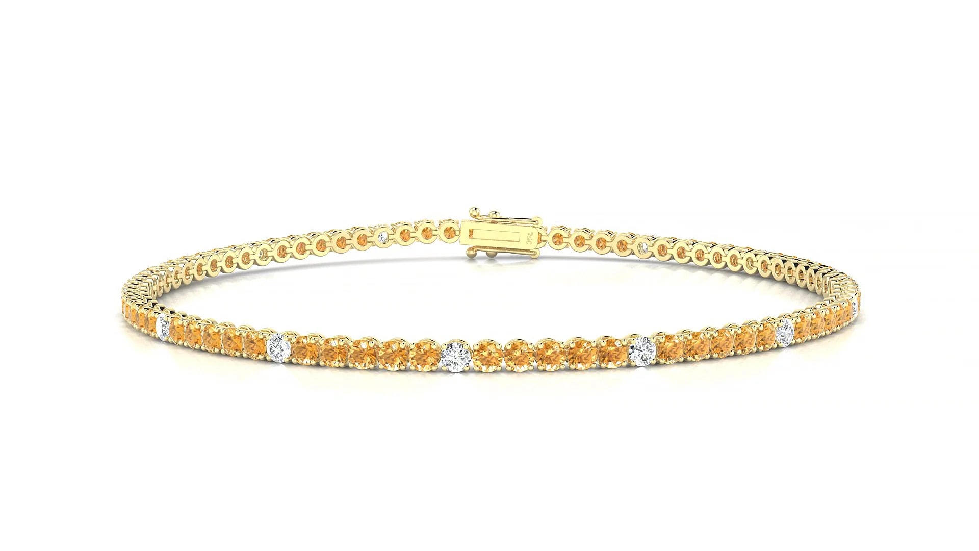 Firenze 5-1 | 18k Yellow Gold 2 mm Round Natural Citrine & Diamond Tennis Bracelet