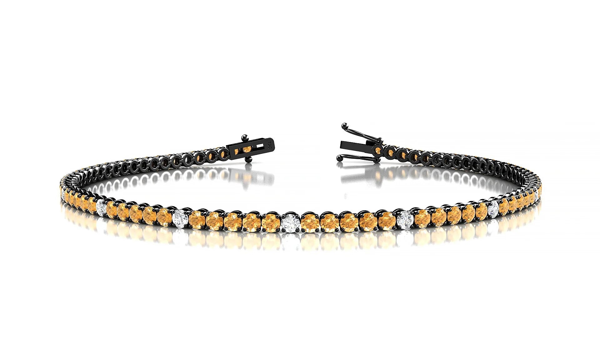 Firenze 5-1 | 18k Black Gold 2 mm Round Natural Citrine & Diamond Tennis Bracelet