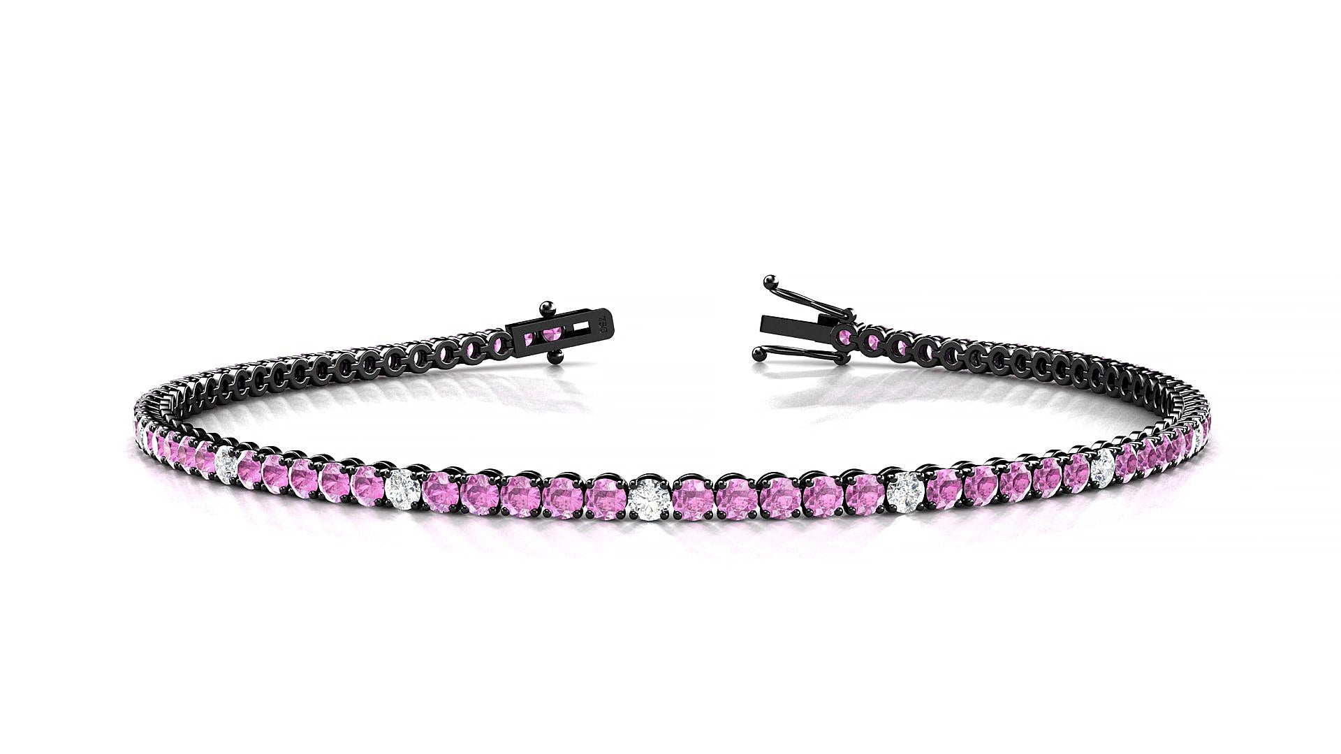 Firenze 5-1 | 18k Black Gold 2 mm Round Natural Pink Sapphire & Diamond 15 cm Tennis Bracelet