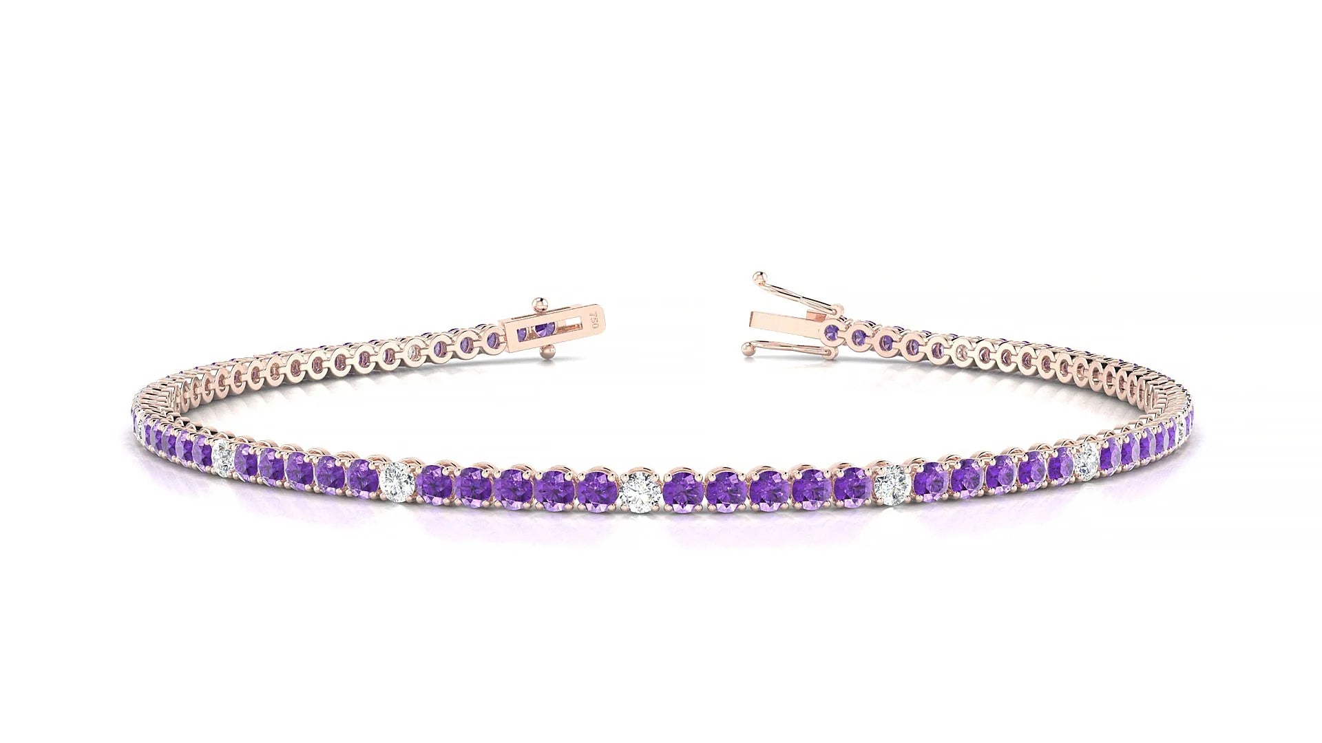 Firenze 5-1 | 18k Rose Gold 2 mm Round Natural Amethyst & Diamond Tennis Bracelet