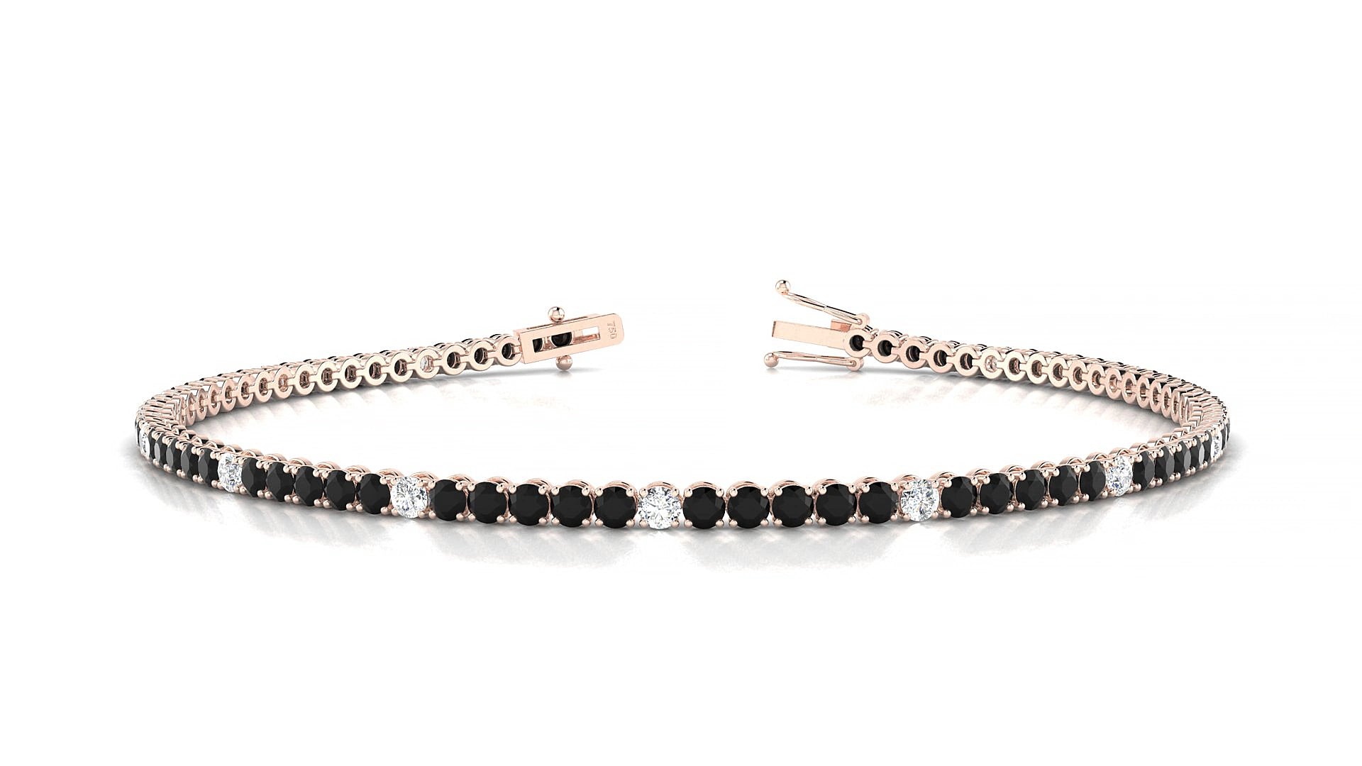 Firenze 5-1 | 18k Rose Gold 2 mm Round Natural Black Diamond & Diamond 15 cm Tennis Bracelet