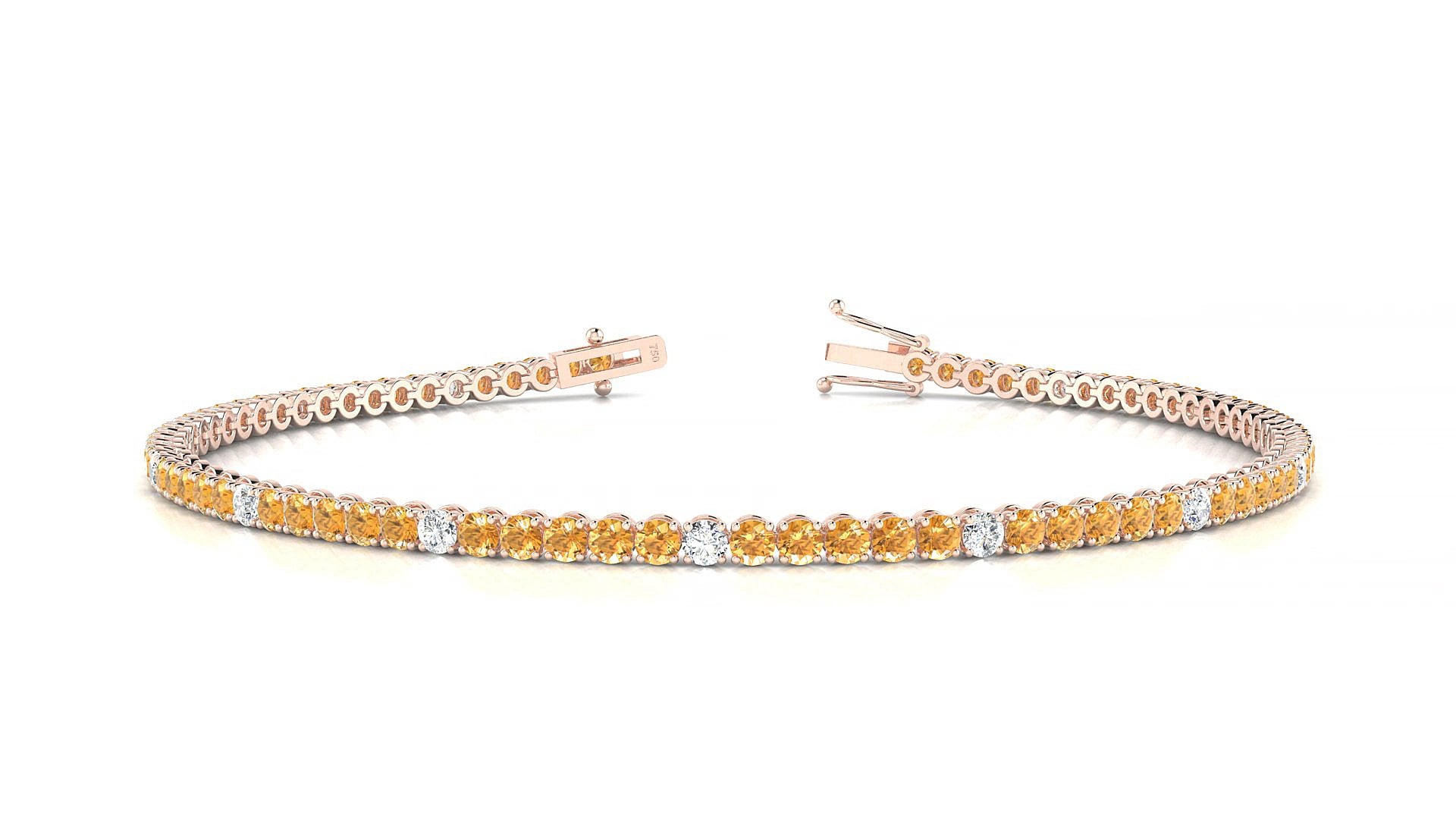 Firenze 5-1 | 18k Rose Gold 2 mm Round Natural Citrine & Diamond 15 cm Tennis Bracelet
