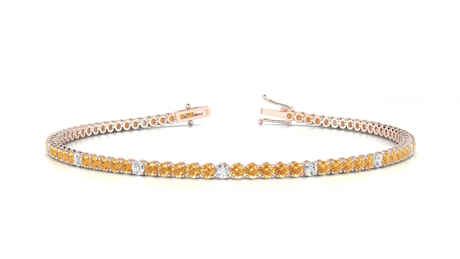 Firenze 5-1 | 18k Rose Gold 2 mm Round Natural Citrine & Diamond Tennis Bracelet