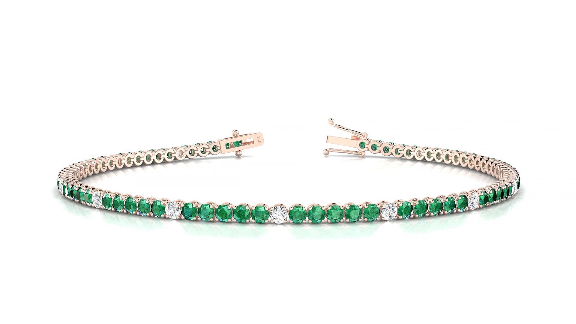 Firenze 5-1 | 18k Rose Gold 2 mm Round Natural Emerald & Diamond 17 cm Tennis Bracelet