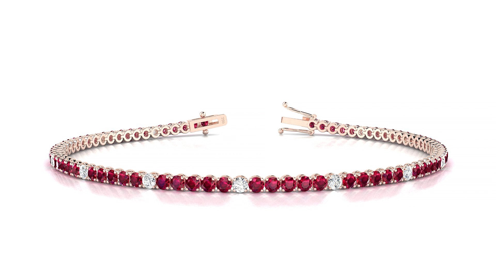 Firenze 5-1 | 18k Rose Gold 2 mm Round Natural Ruby & Diamond 15 cm Tennis Bracelet