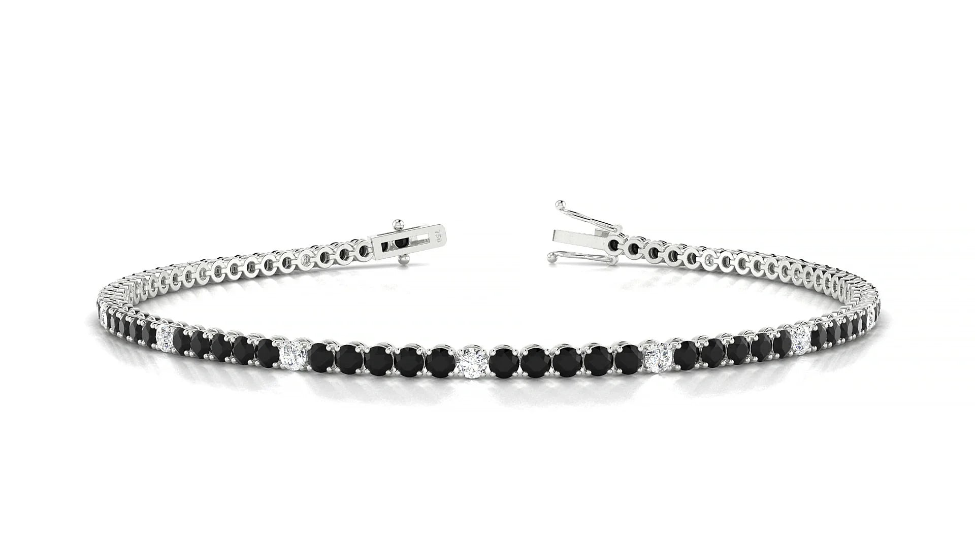 Firenze 5-1 | 18k White Gold 2 mm Round Natural Black Diamond & Diamond Tennis Bracelet