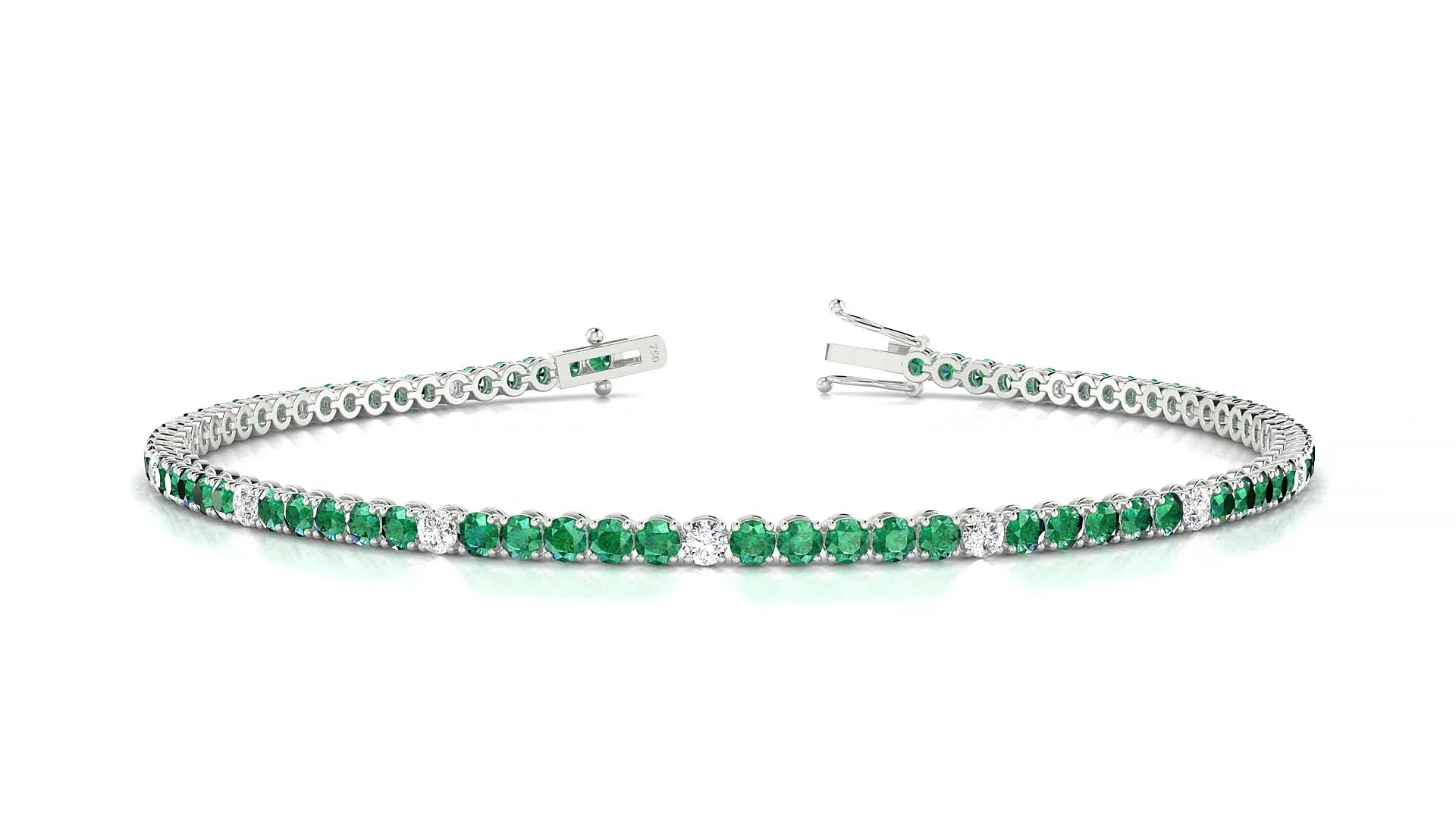 Firenze 5-1 | 18k White Gold 2 mm Round Natural Emerald & Diamond Tennis Bracelet