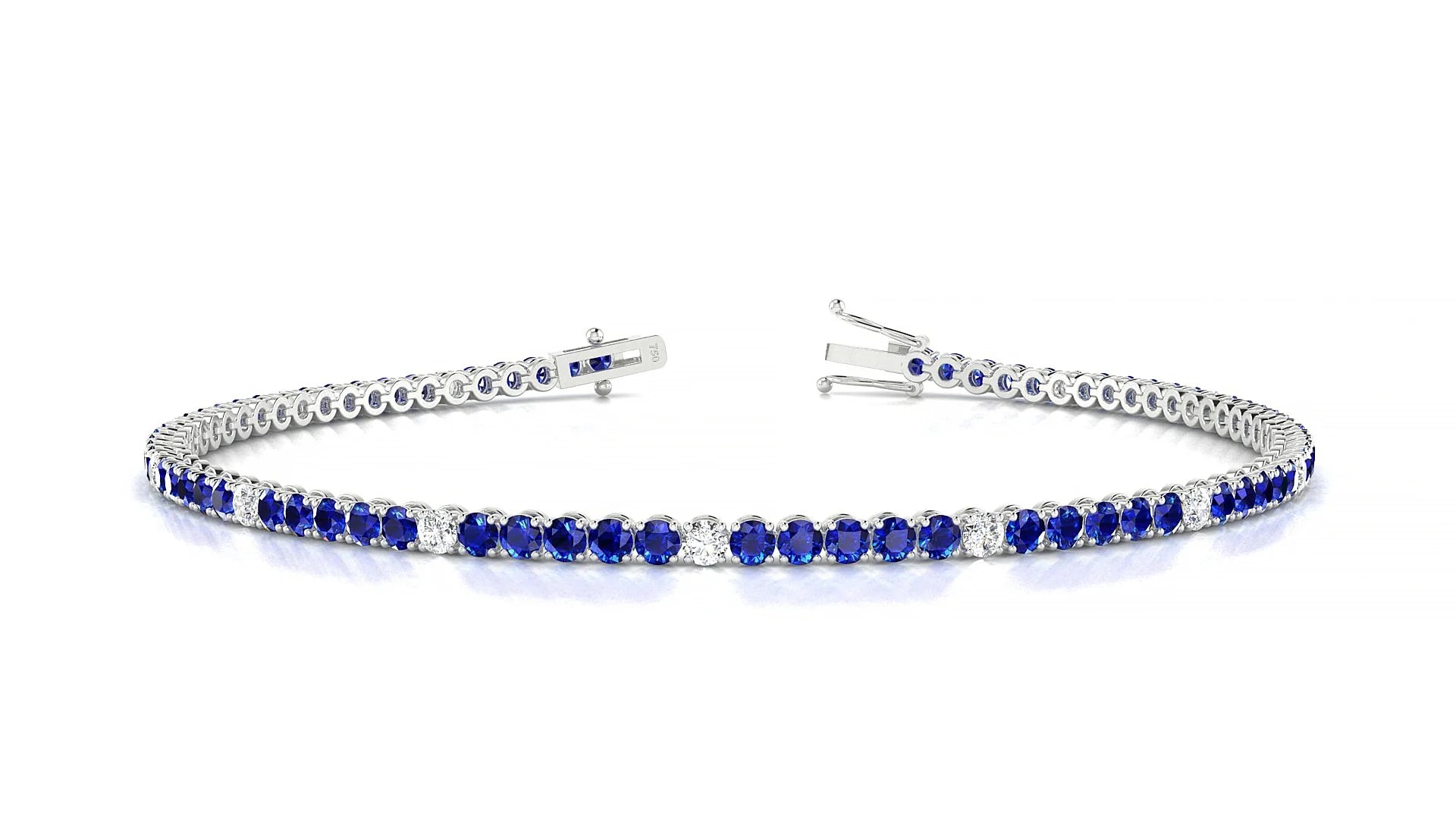 Firenze 5-1 | 18k White Gold 2 mm Round Natural Sapphire & Diamond Tennis Bracelet