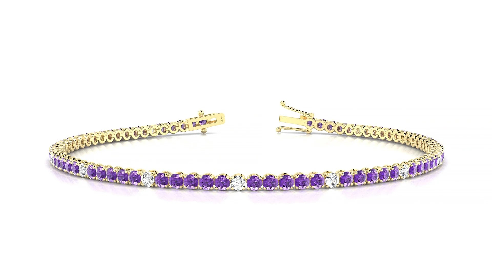 Firenze 5-1 | 18k Yellow Gold 2 mm Round Natural Amethyst & Diamond Tennis Bracelet