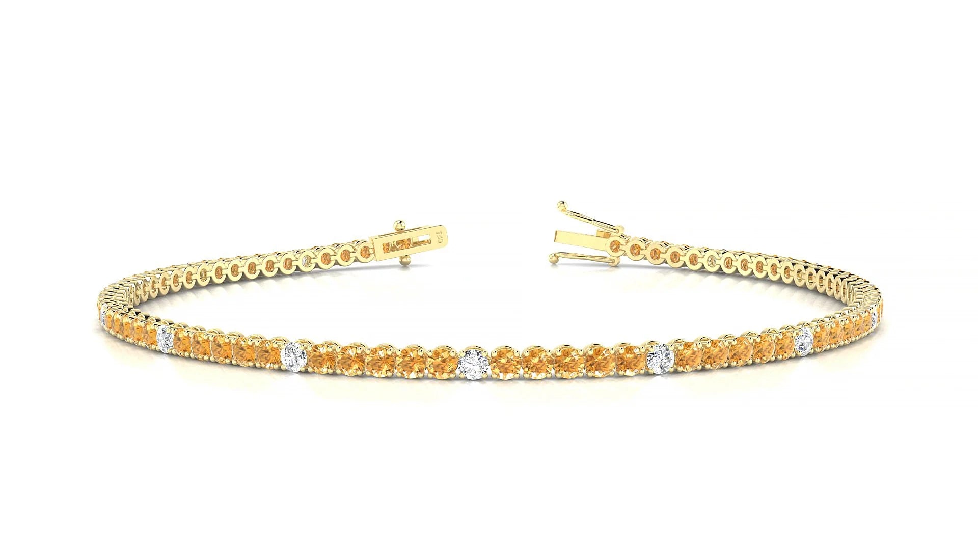 Firenze 5-1 | 18k Yellow Gold 2 mm Round Natural Citrine & Diamond Tennis Bracelet