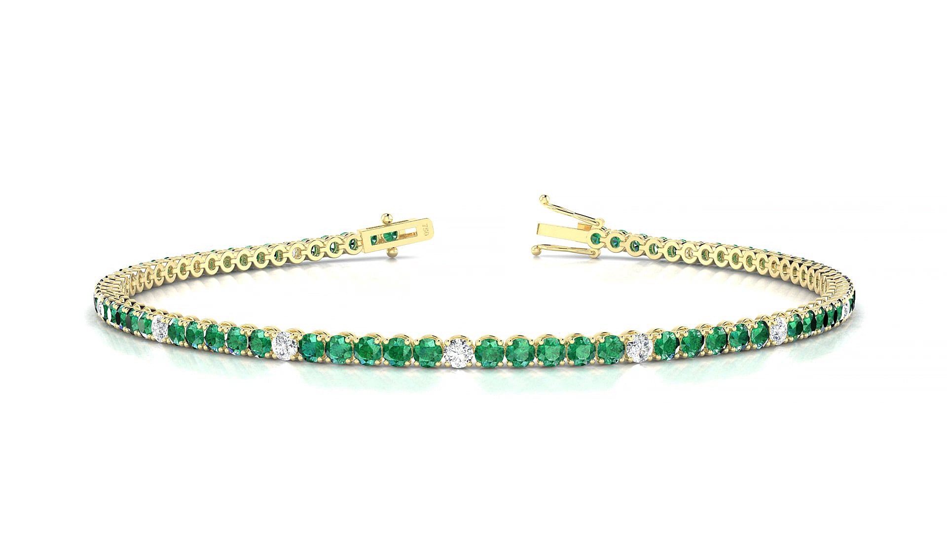 Firenze 5-1 | 18k Yellow Gold 2 mm Round Natural Emerald & Diamond 17 cm Tennis Bracelet