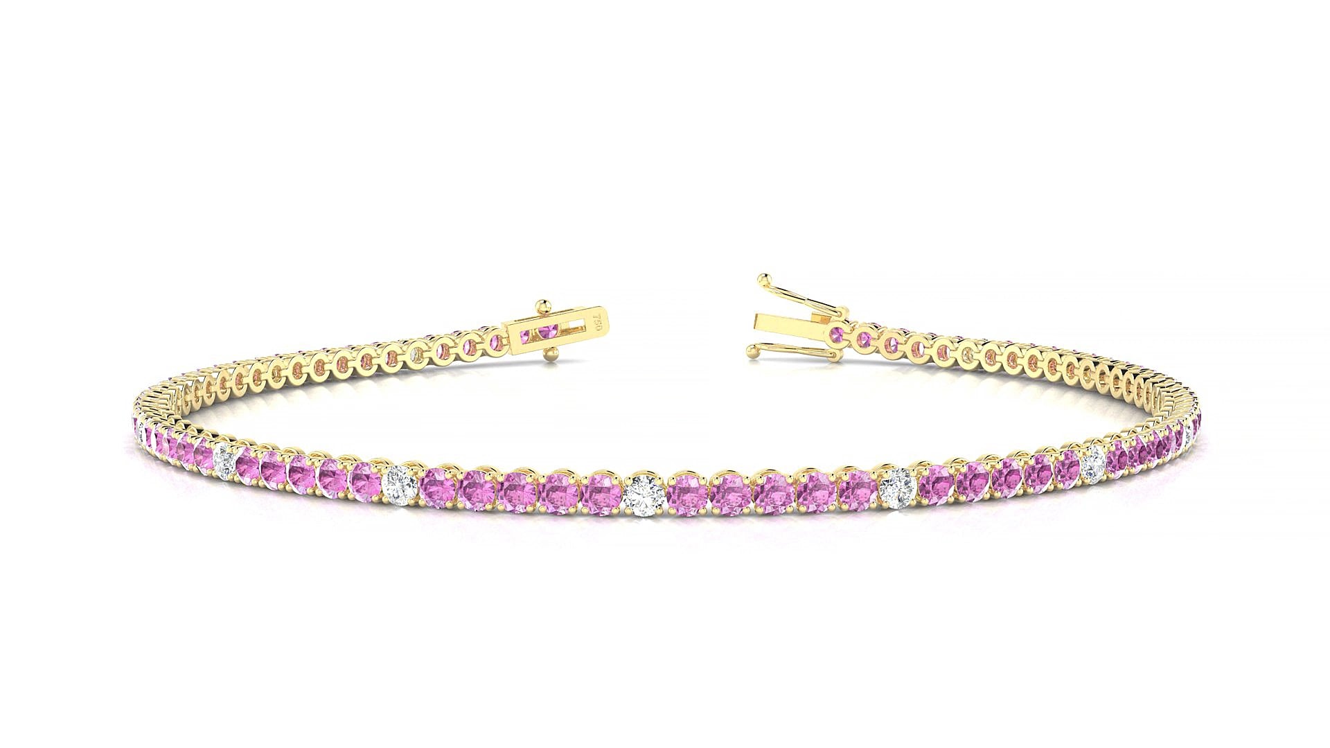 Firenze 5-1 | 18k Yellow Gold 2 mm Round Natural Pink Sapphire & Diamond 15 cm Tennis Bracelet