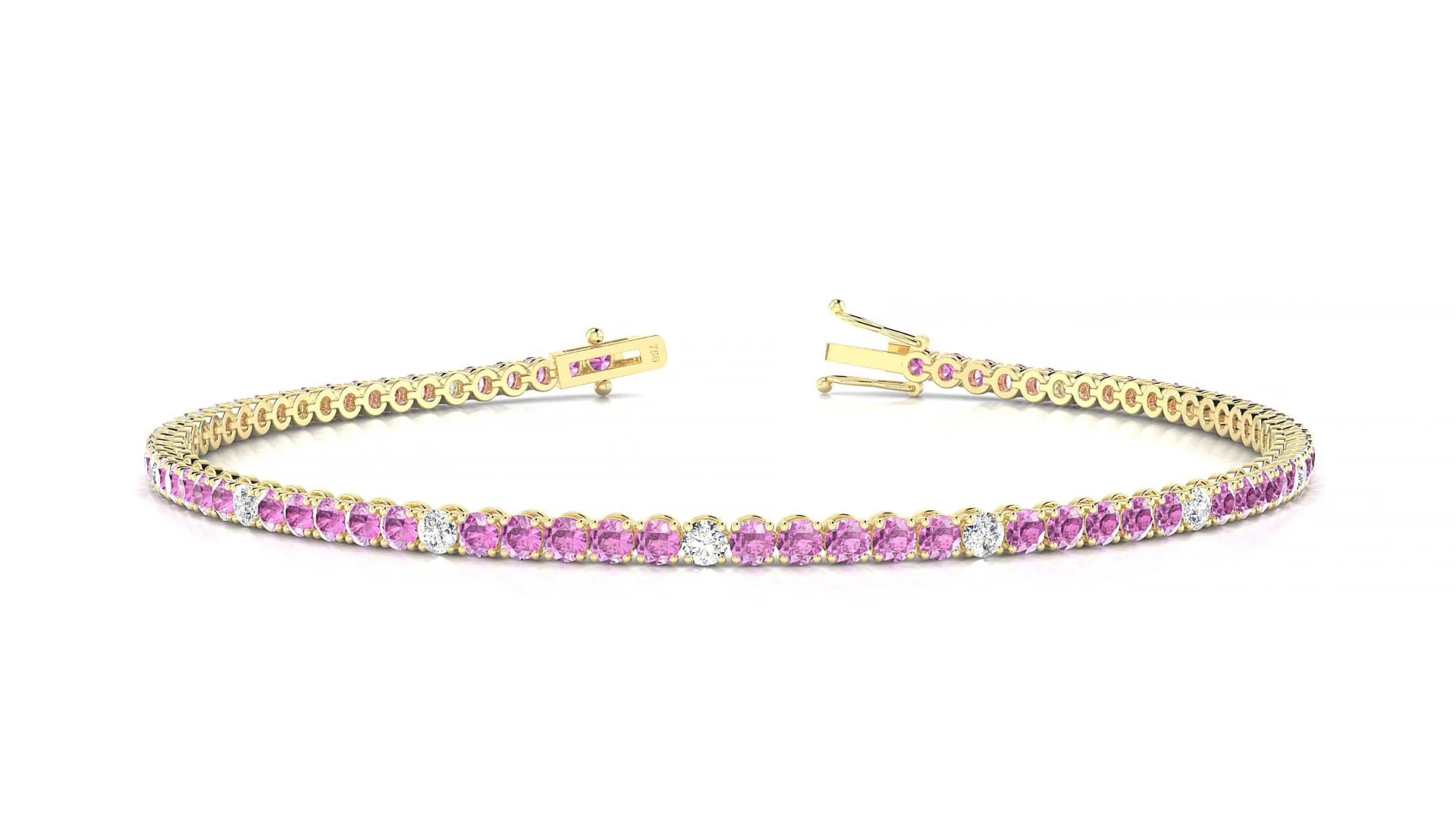 Firenze 5-1 | 18k Yellow Gold 2 mm Round Natural Pink Sapphire & Diamond Tennis Bracelet