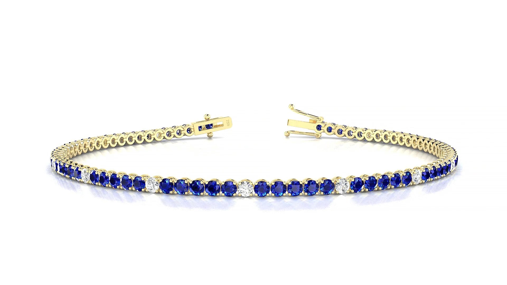 Firenze 5-1 | 18k Yellow Gold 2 mm Round Natural Sapphire & Diamond Tennis Bracelet