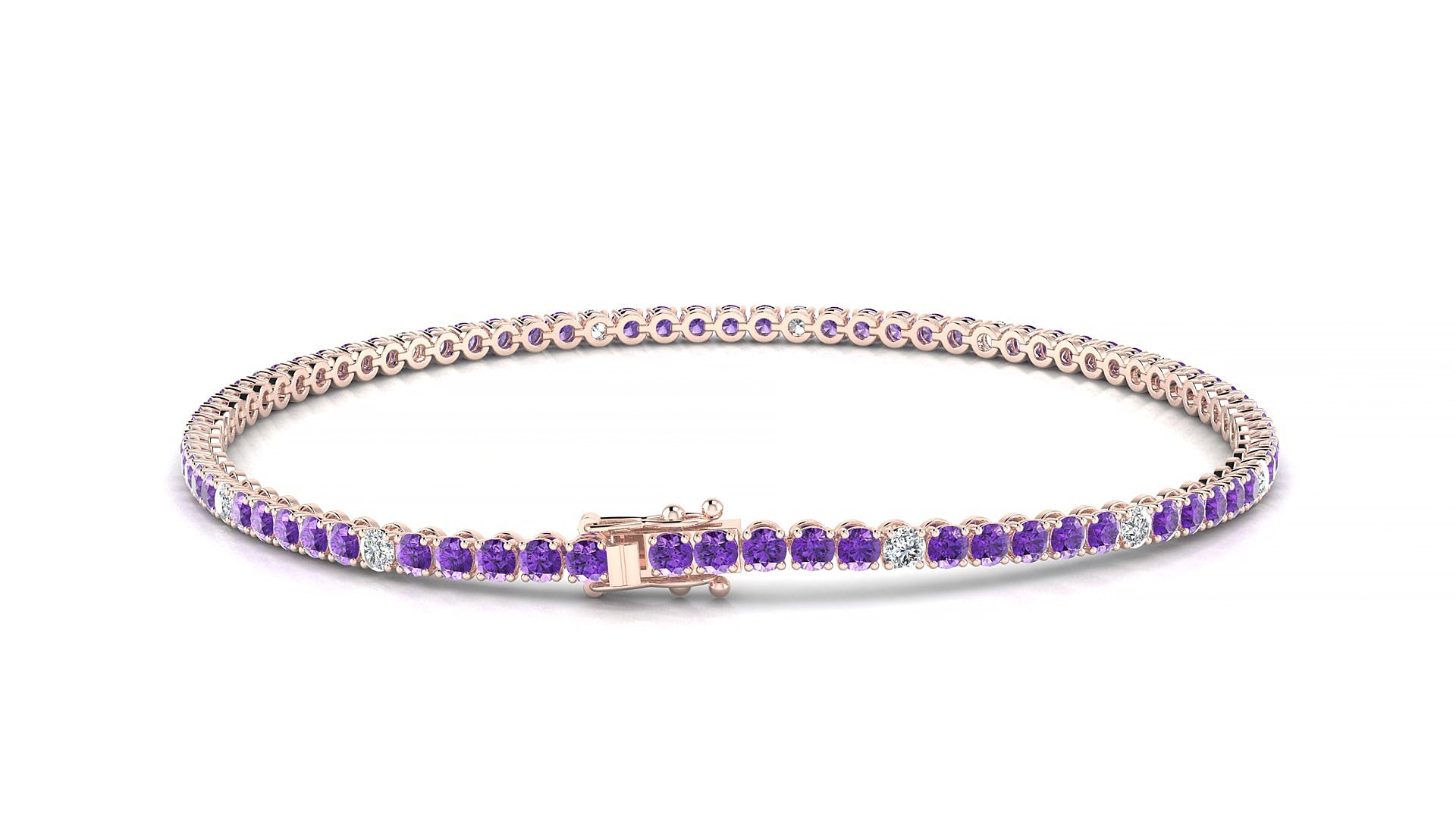 Firenze 5-1 | 18k Rose Gold 2 mm Round Natural Amethyst & Diamond 15 cm Tennis Bracelet