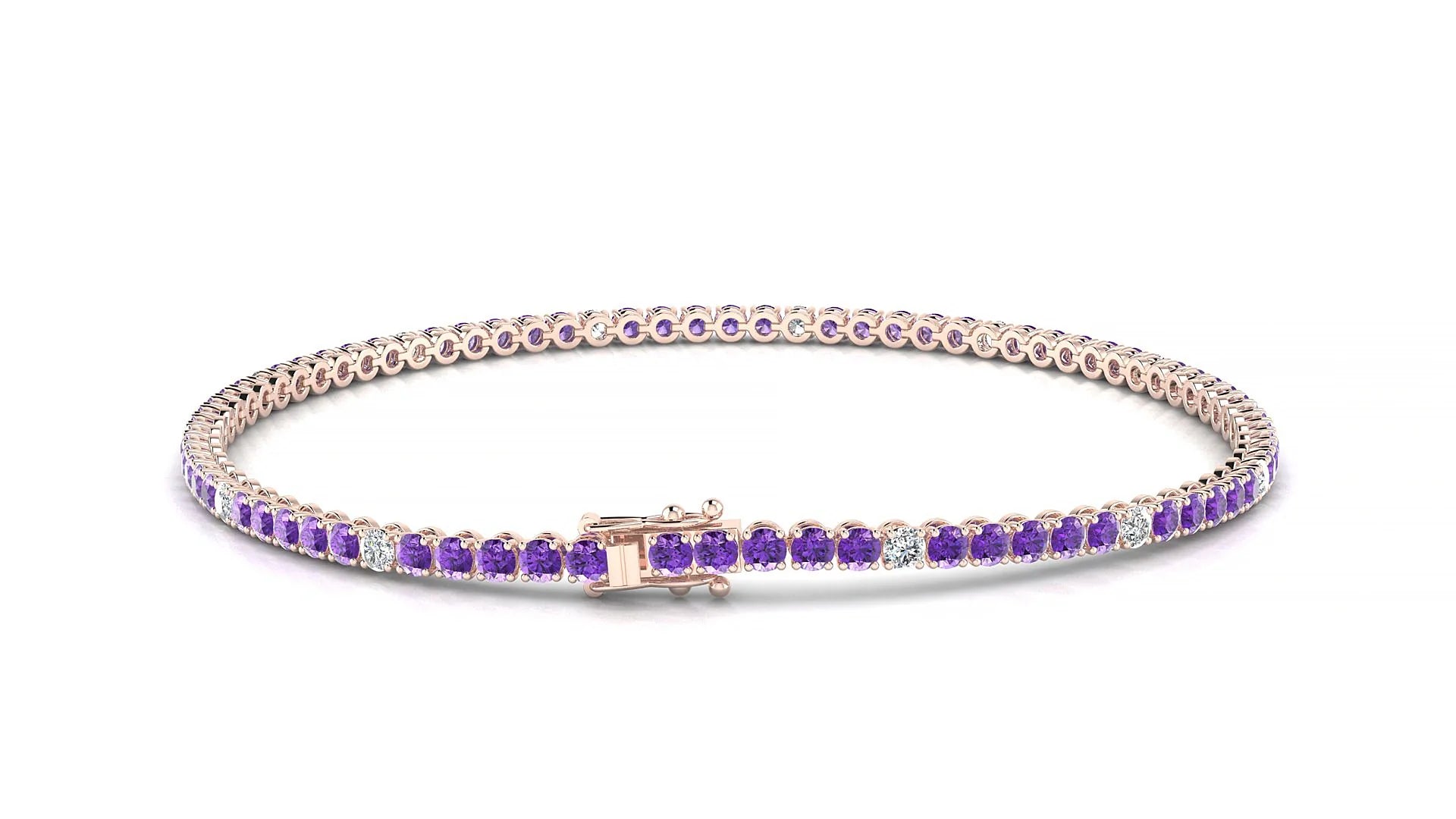 Firenze 5-1 | 18k Rose Gold 2 mm Round Natural Amethyst & Diamond Tennis Bracelet
