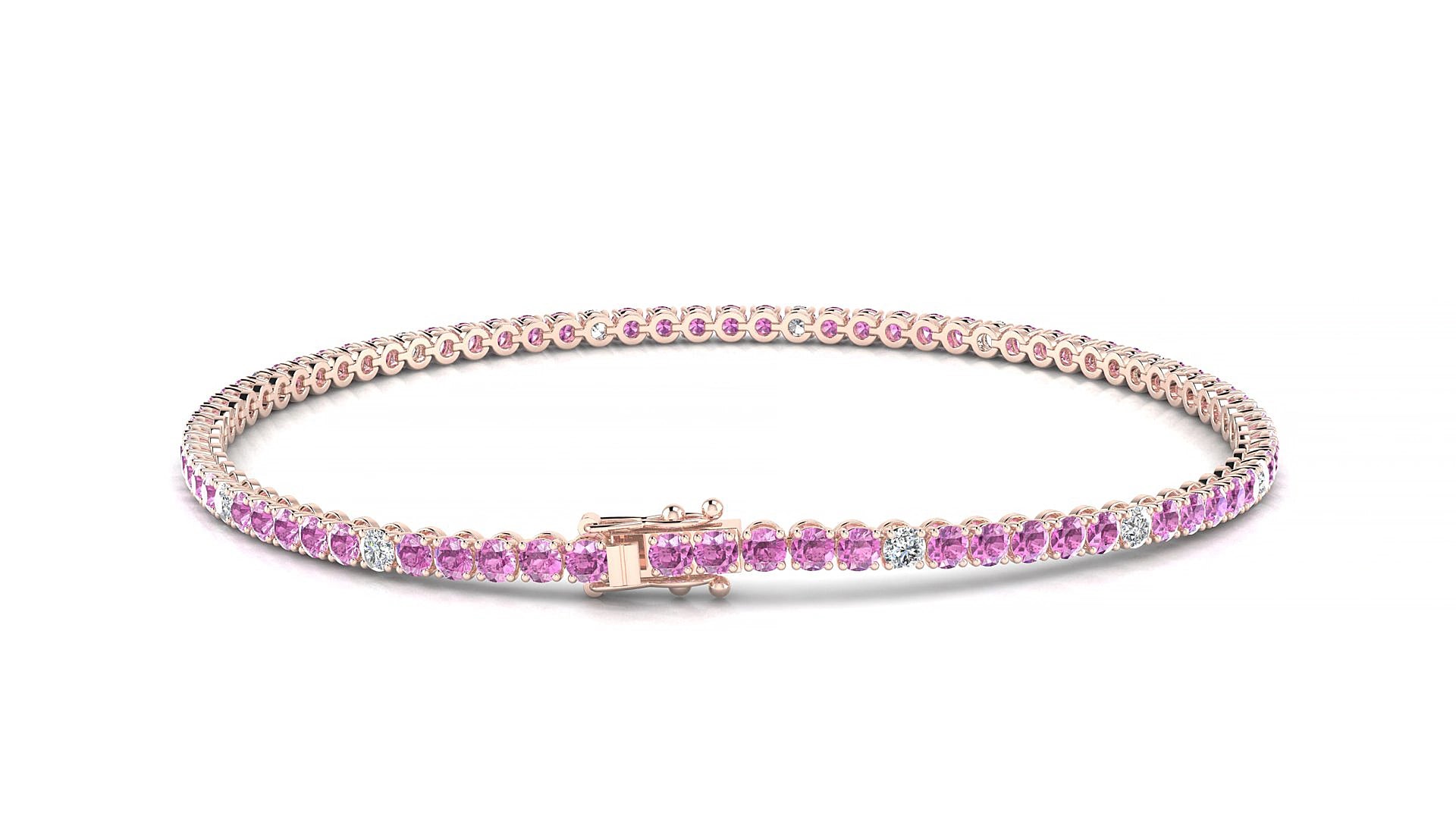Firenze 5-1 | 18k Rose Gold 2 mm Round Natural Pink Sapphire & Diamond 15 cm Tennis Bracelet