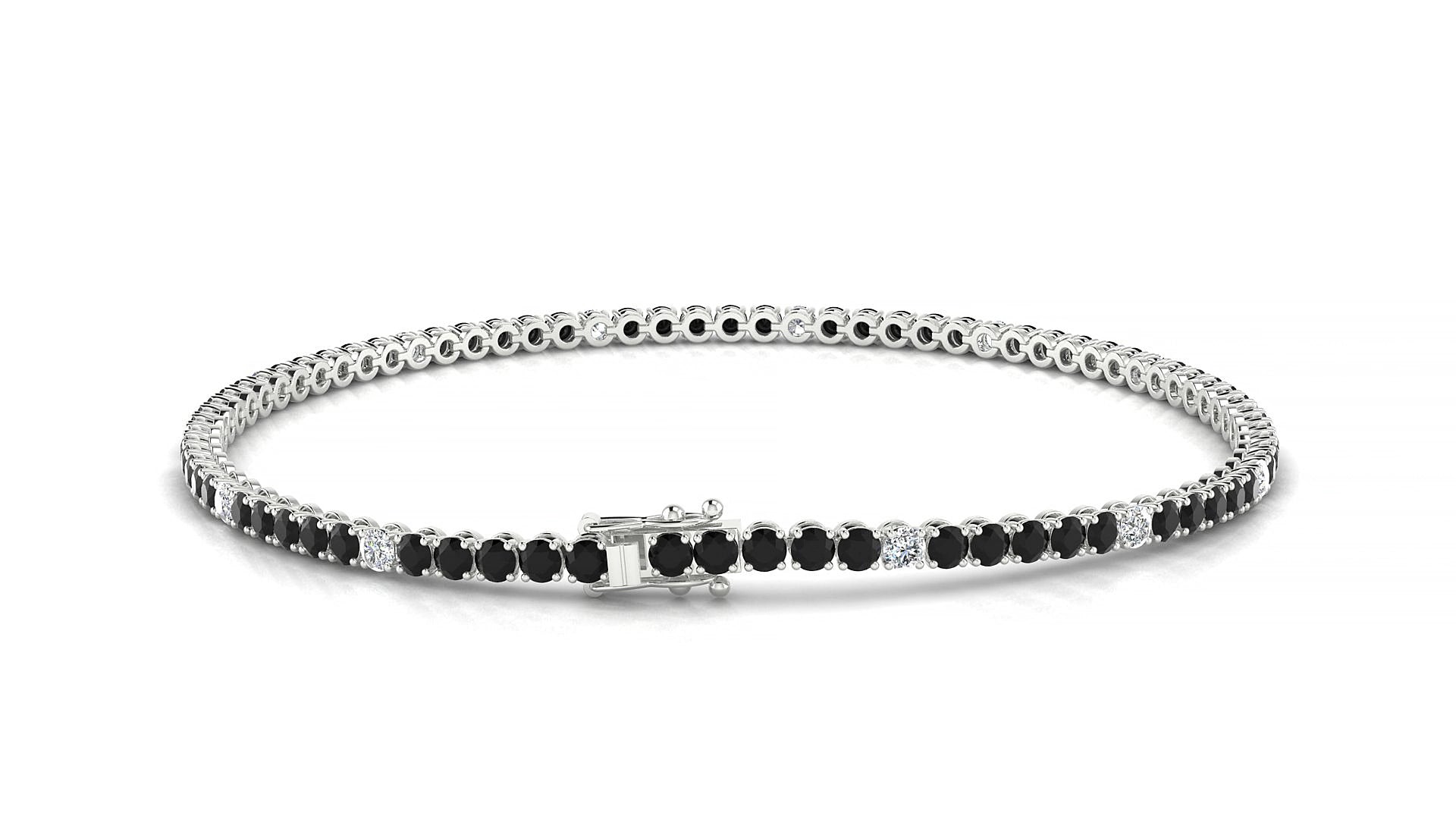 Firenze 5-1 | 18k White Gold 2 mm Round Natural Black Diamond & Diamond 15 cm Tennis Bracelet