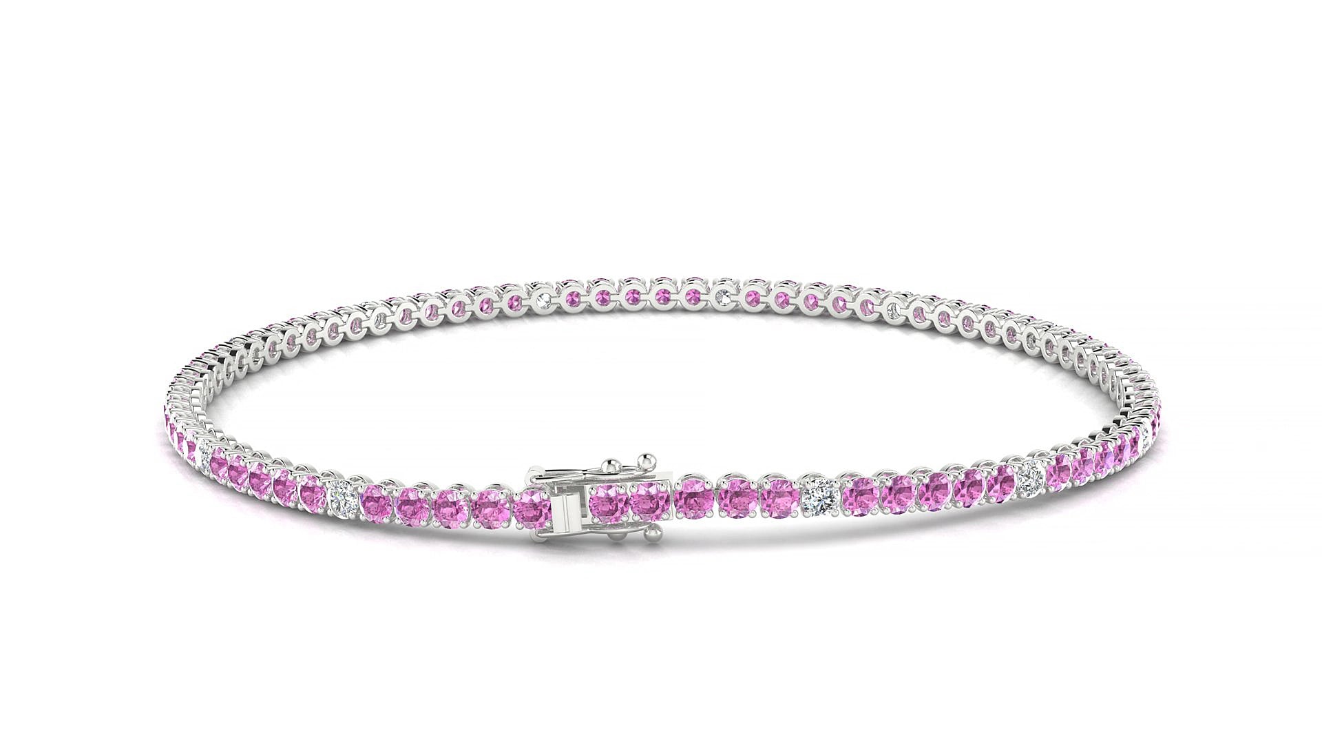 Firenze 5-1 | 18k White Gold 2 mm Round Natural Pink Sapphire & Diamond 15 cm Tennis Bracelet