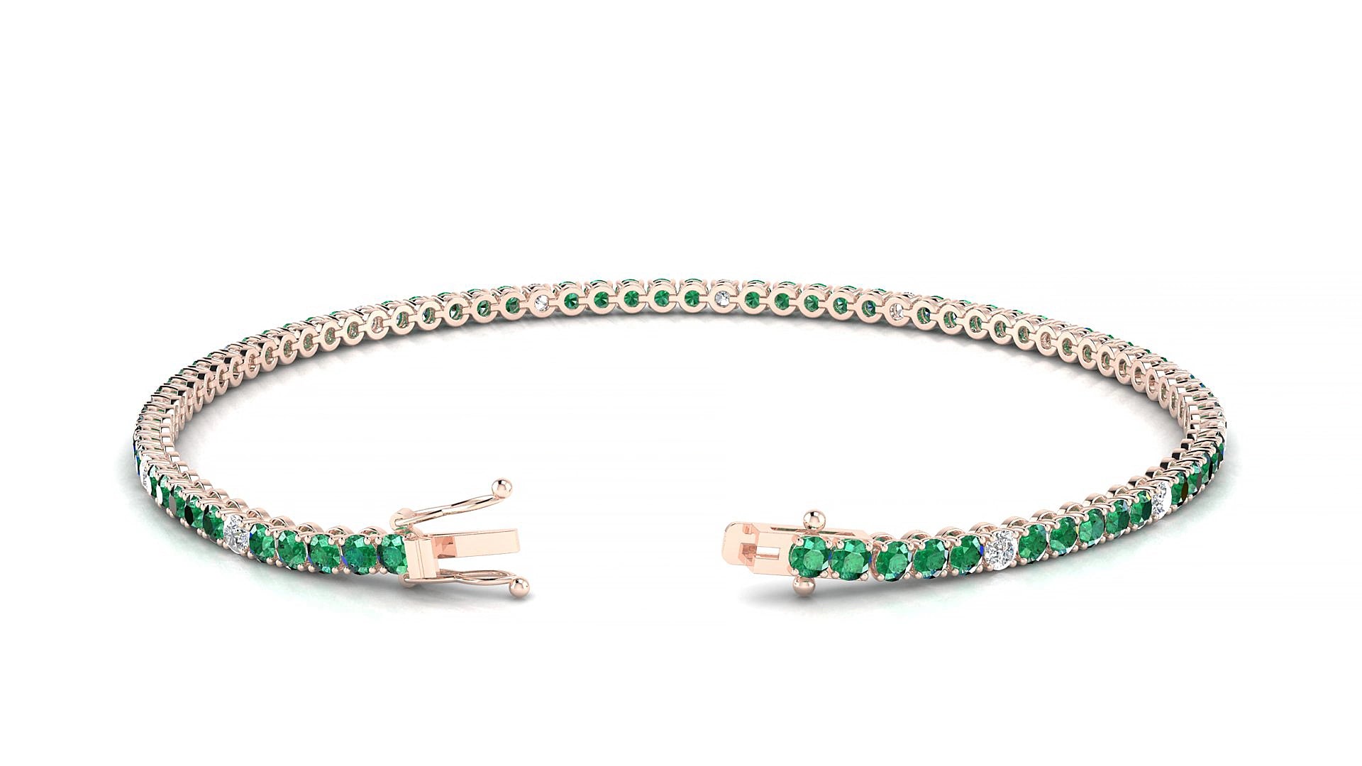 Firenze 5-1 | 18k Rose Gold 2 mm Round Natural Emerald & Diamond 19 cm Tennis Bracelet